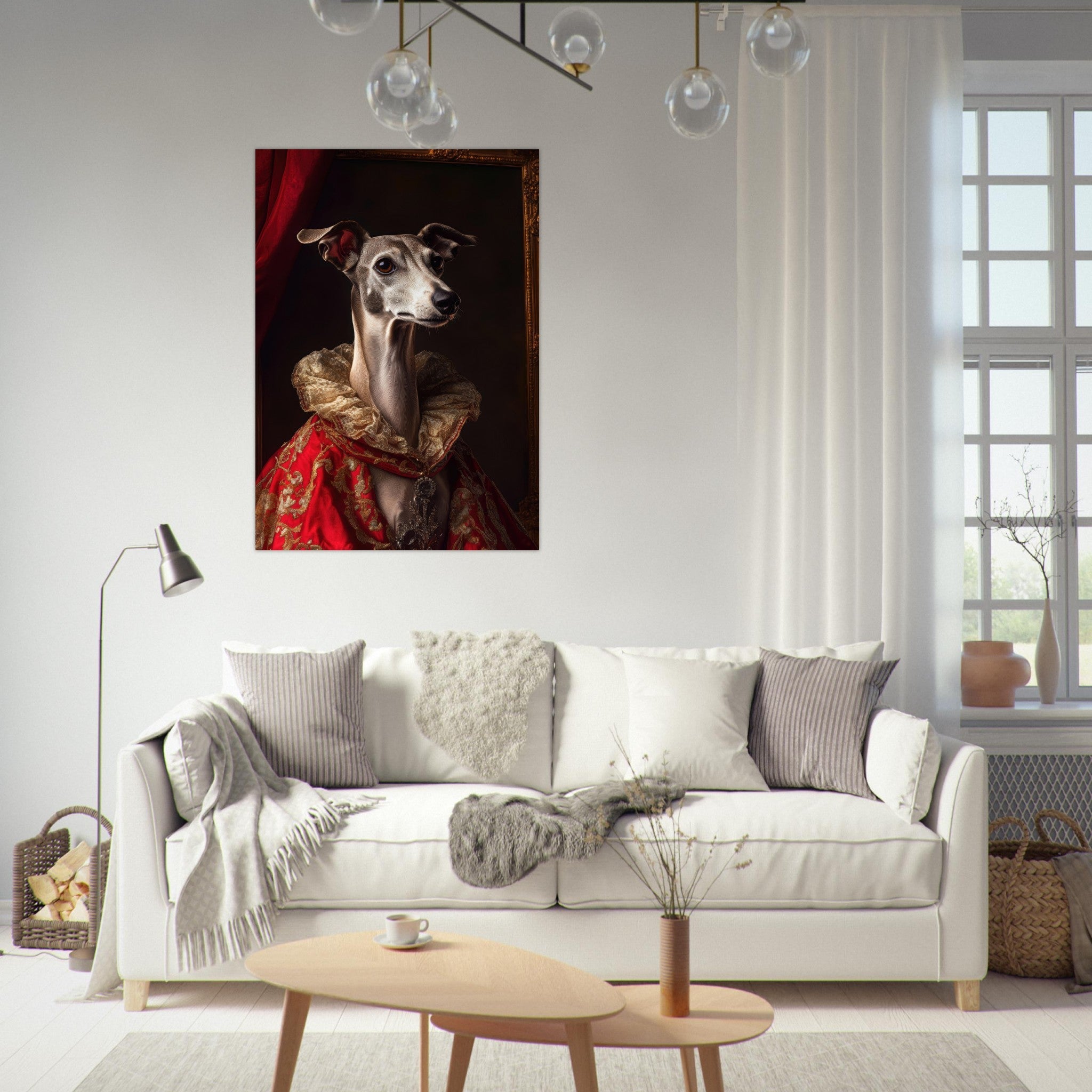 Fine Art Poster Portrait - Elegant Baroque Greyhound Portrait A sleek grey 5 - Shop Ai Art WebShop - Digital Art online Store