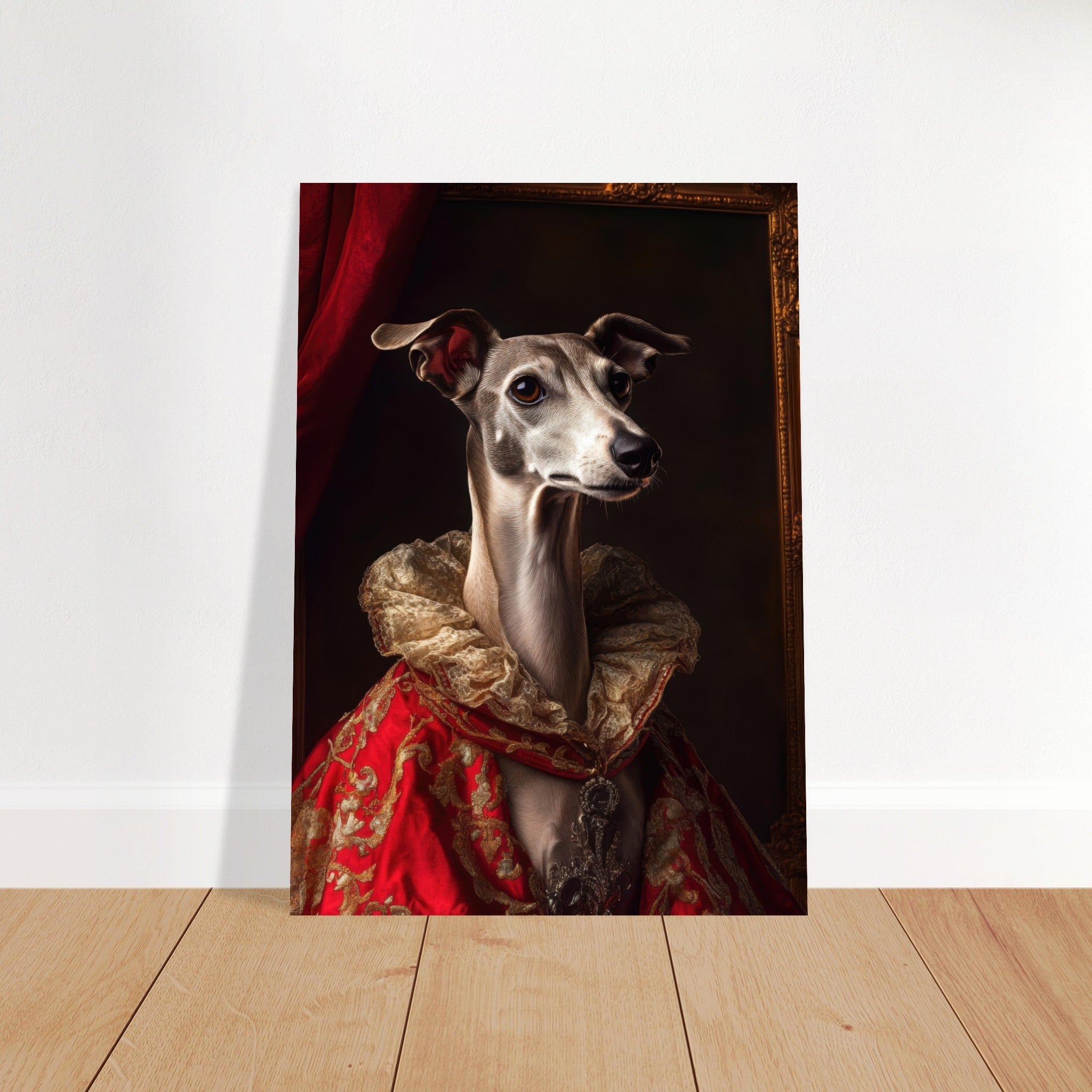 Fine Art Poster Portrait - Elegant Baroque Greyhound Portrait A sleek grey 5 - Shop Ai Art WebShop - Digital Art online Store
