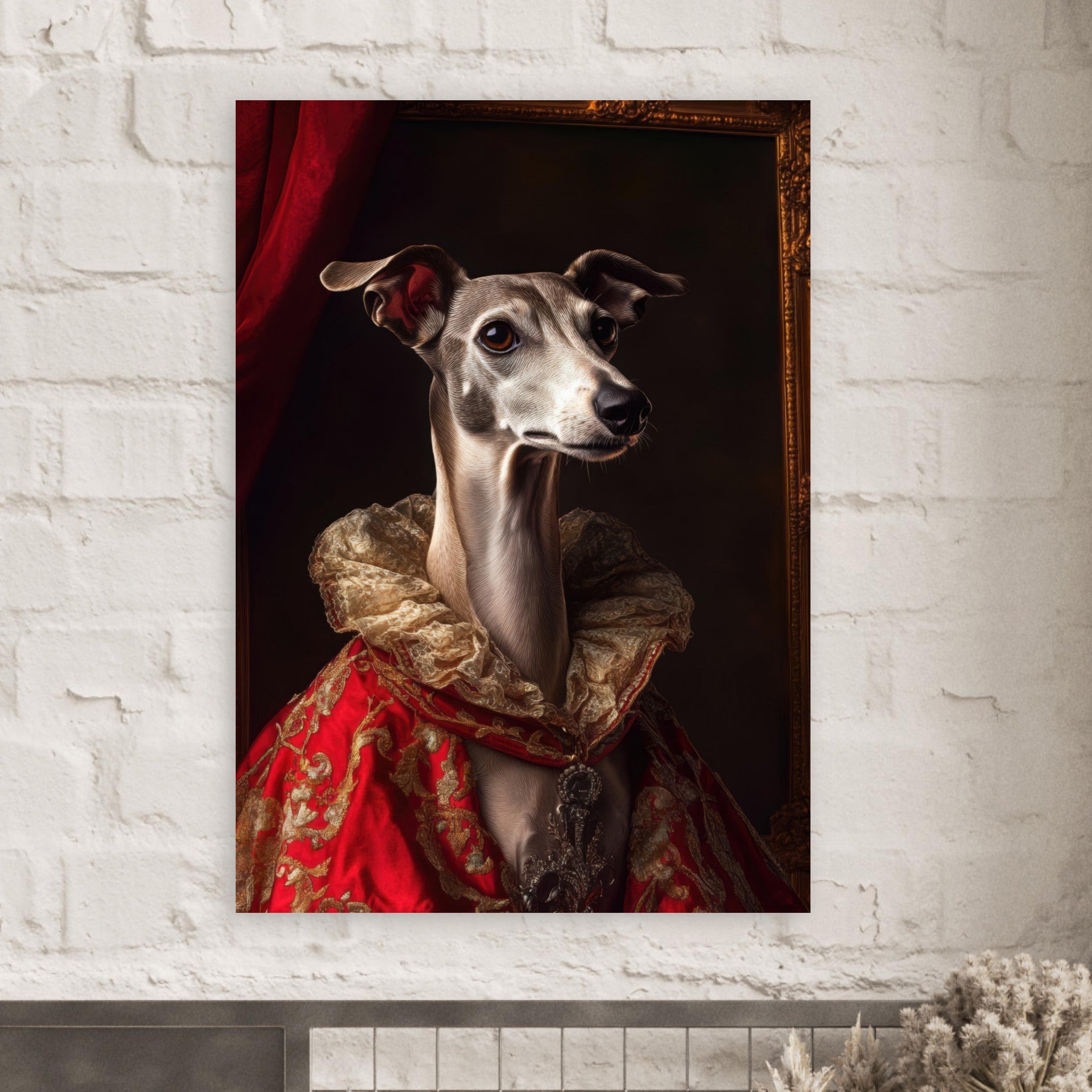Fine Art Poster Portrait - Elegant Baroque Greyhound Portrait A sleek grey 5 - Shop Ai Art WebShop - Digital Art online Store