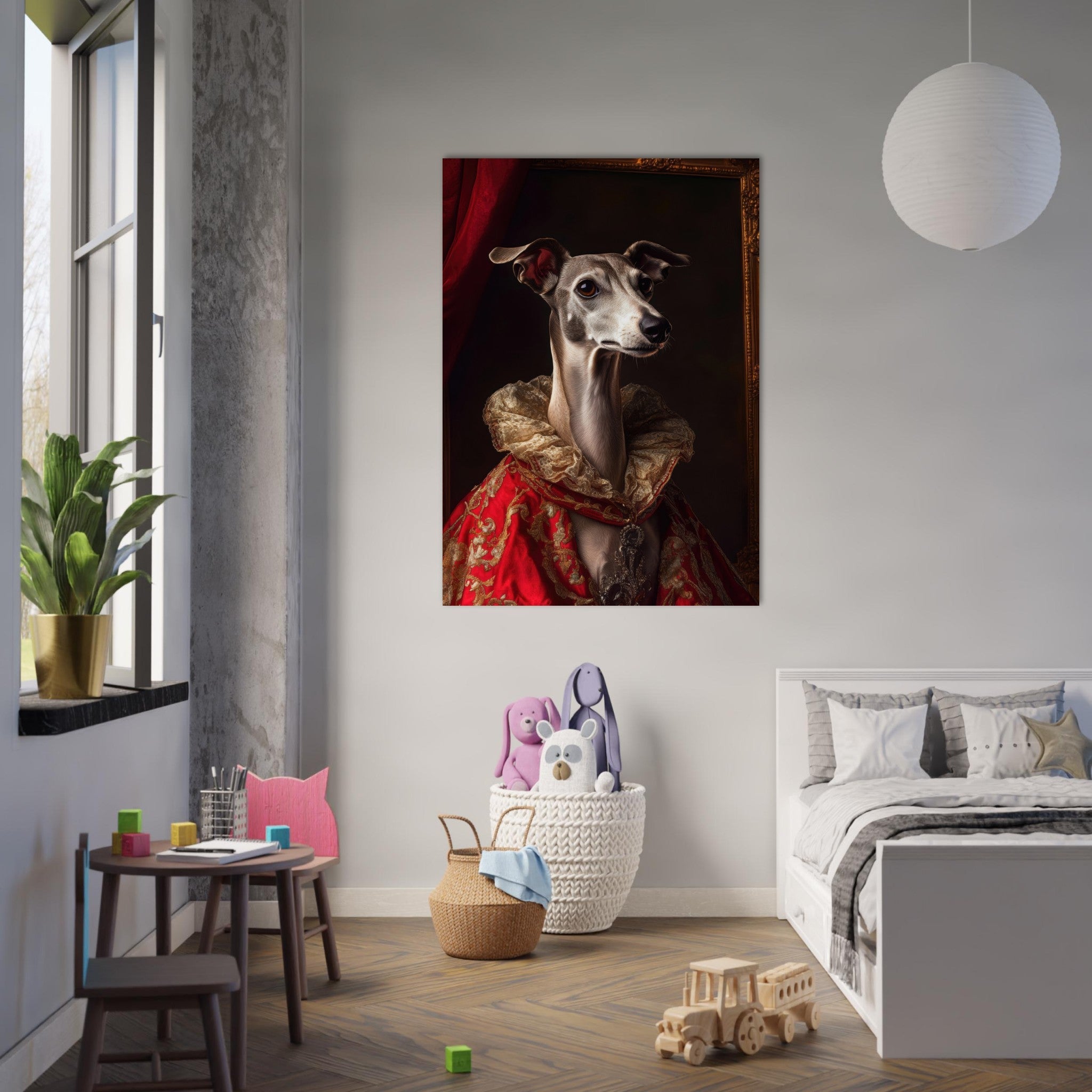 Fine Art Poster Portrait - Elegant Baroque Greyhound Portrait A sleek grey 5 - Shop Ai Art WebShop - Digital Art online Store
