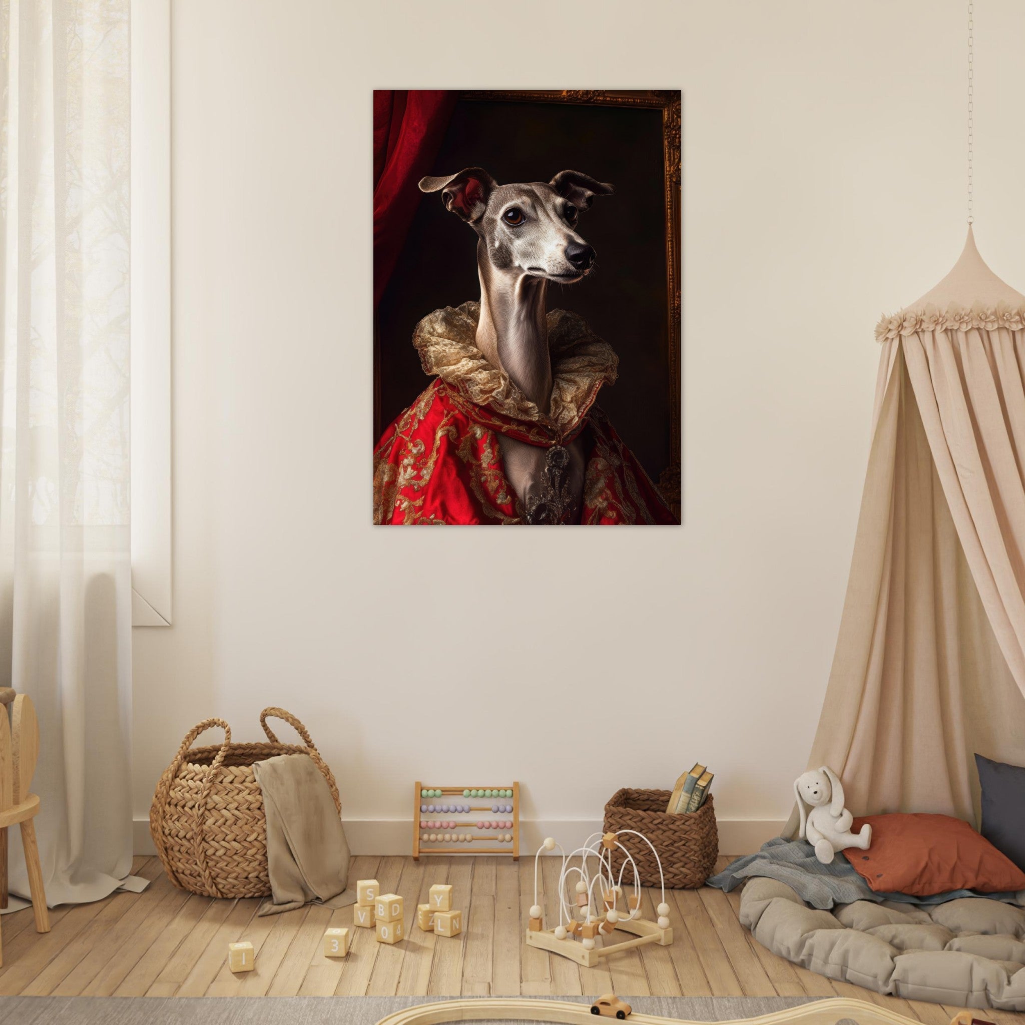 Fine Art Poster Portrait - Elegant Baroque Greyhound Portrait A sleek grey 5 - Shop Ai Art WebShop - Digital Art online Store