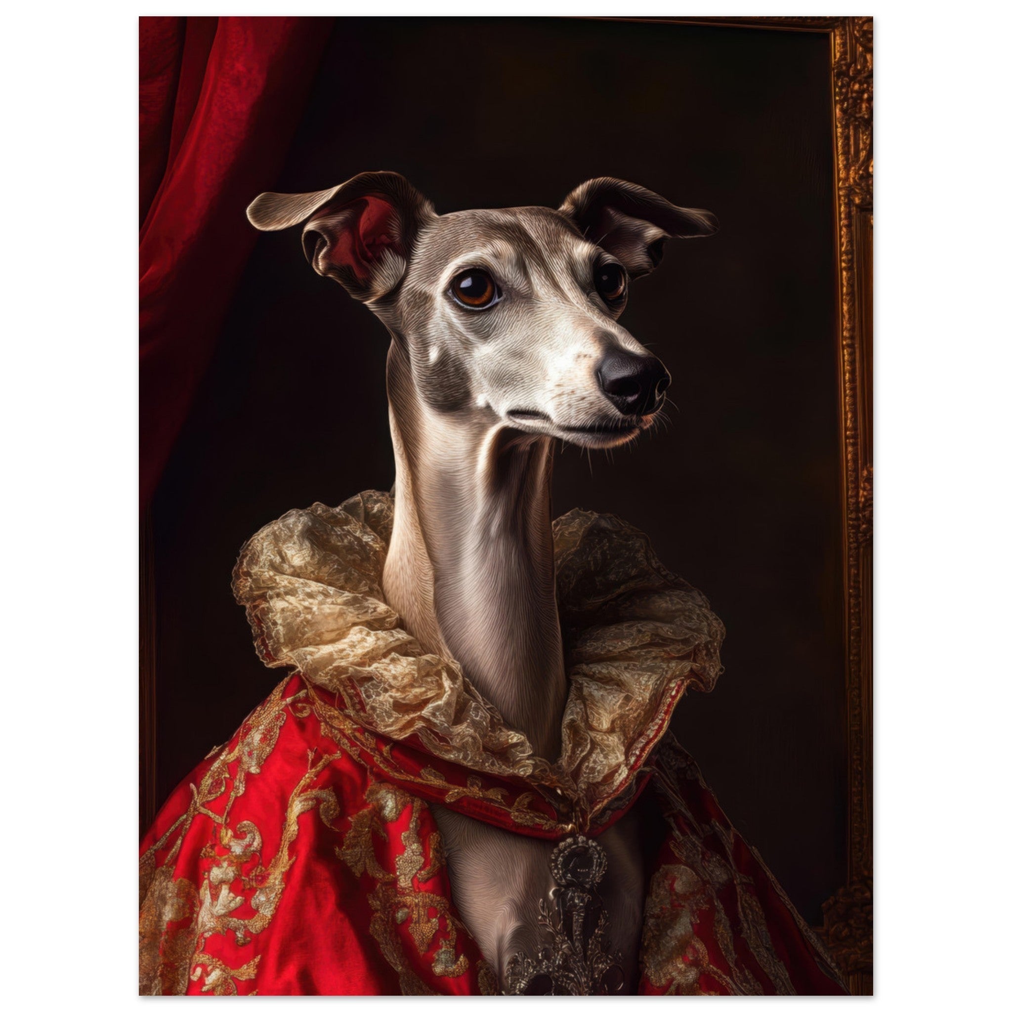 Fine Art Poster Portrait - Elegant Baroque Greyhound Portrait A sleek grey 5 - Shop Ai Art WebShop - Digital Art online Store