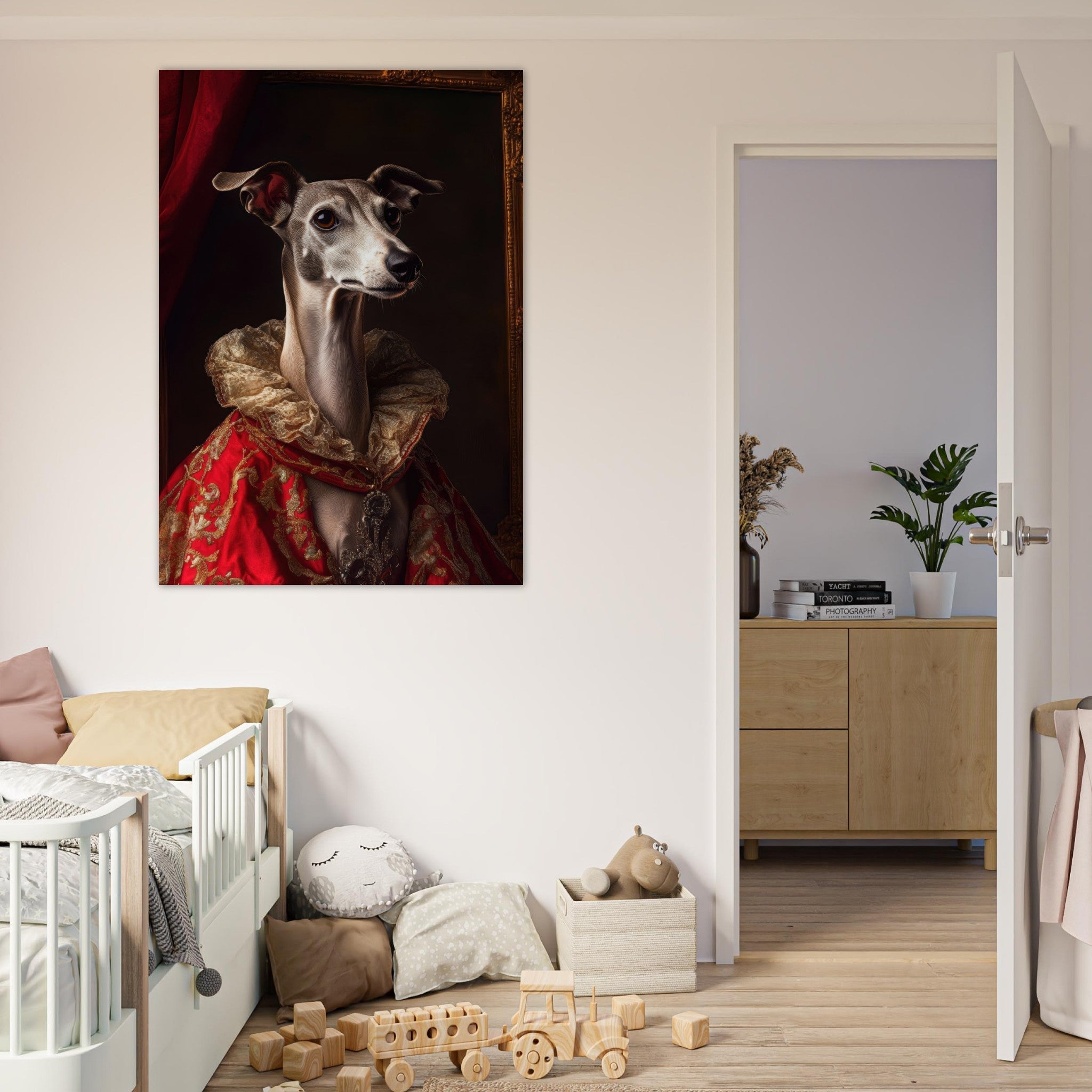 Fine Art Poster Portrait - Elegant Baroque Greyhound Portrait A sleek grey 5 - Shop Ai Art WebShop - Digital Art online Store