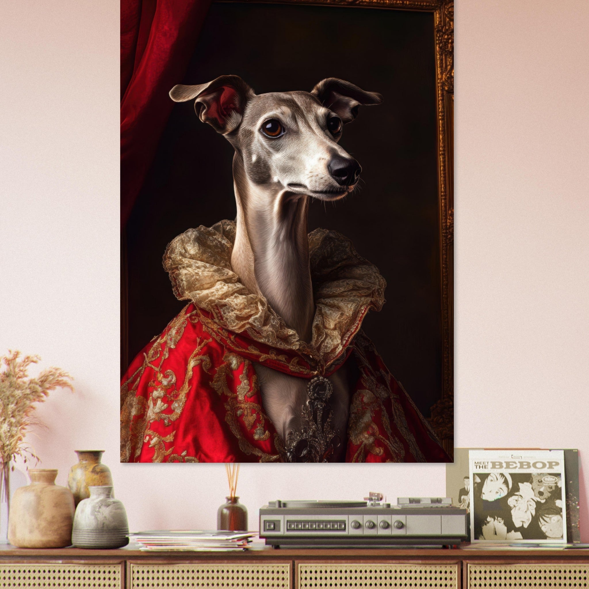 Fine Art Poster Portrait - Elegant Baroque Greyhound Portrait A sleek grey 5 - Shop Ai Art WebShop - Digital Art online Store