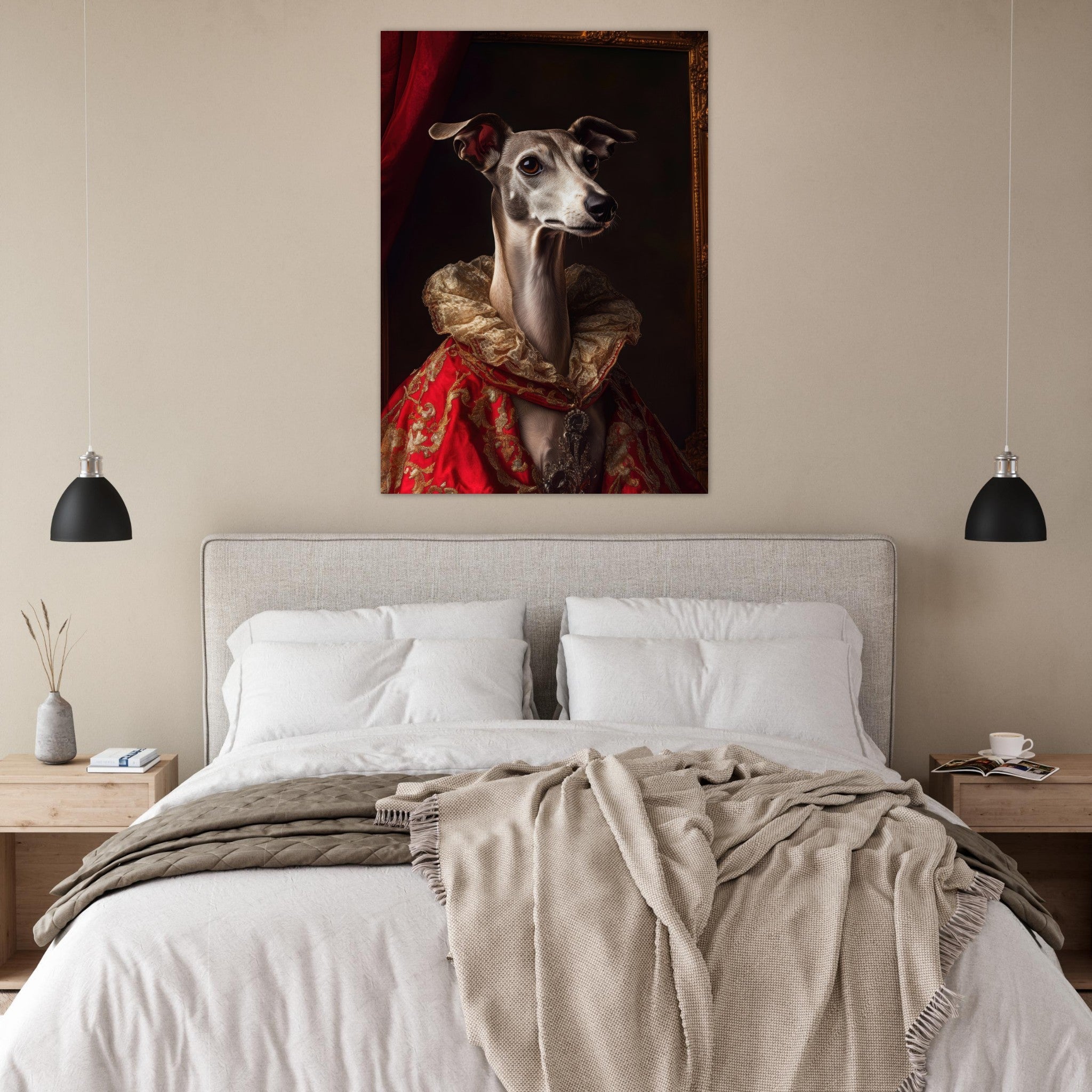 Fine Art Poster Portrait - Elegant Baroque Greyhound Portrait A sleek grey 5 - Shop Ai Art WebShop - Digital Art online Store