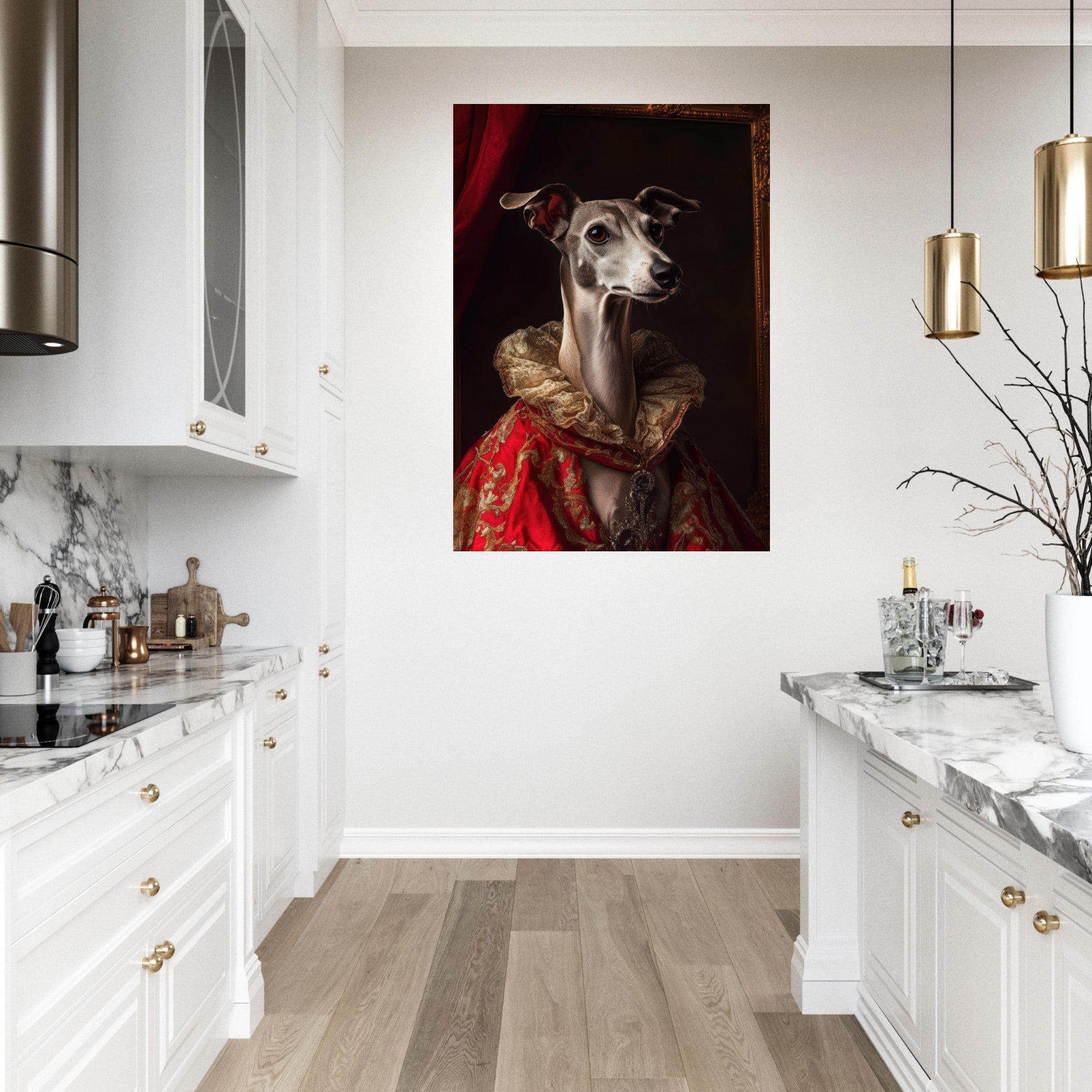 Fine Art Poster Portrait - Elegant Baroque Greyhound Portrait A sleek grey 5 - Shop Ai Art WebShop - Digital Art online Store