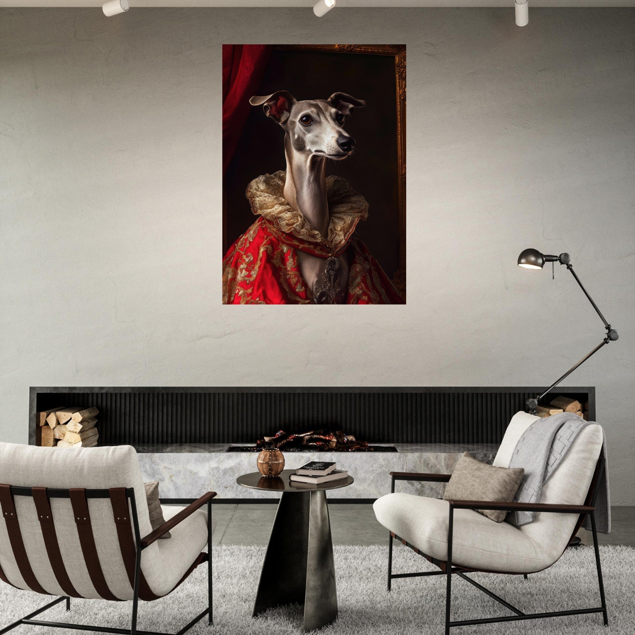 Fine Art Poster Portrait - Elegant Baroque Greyhound Portrait A sleek grey 5 - Shop Ai Art WebShop - Digital Art online Store