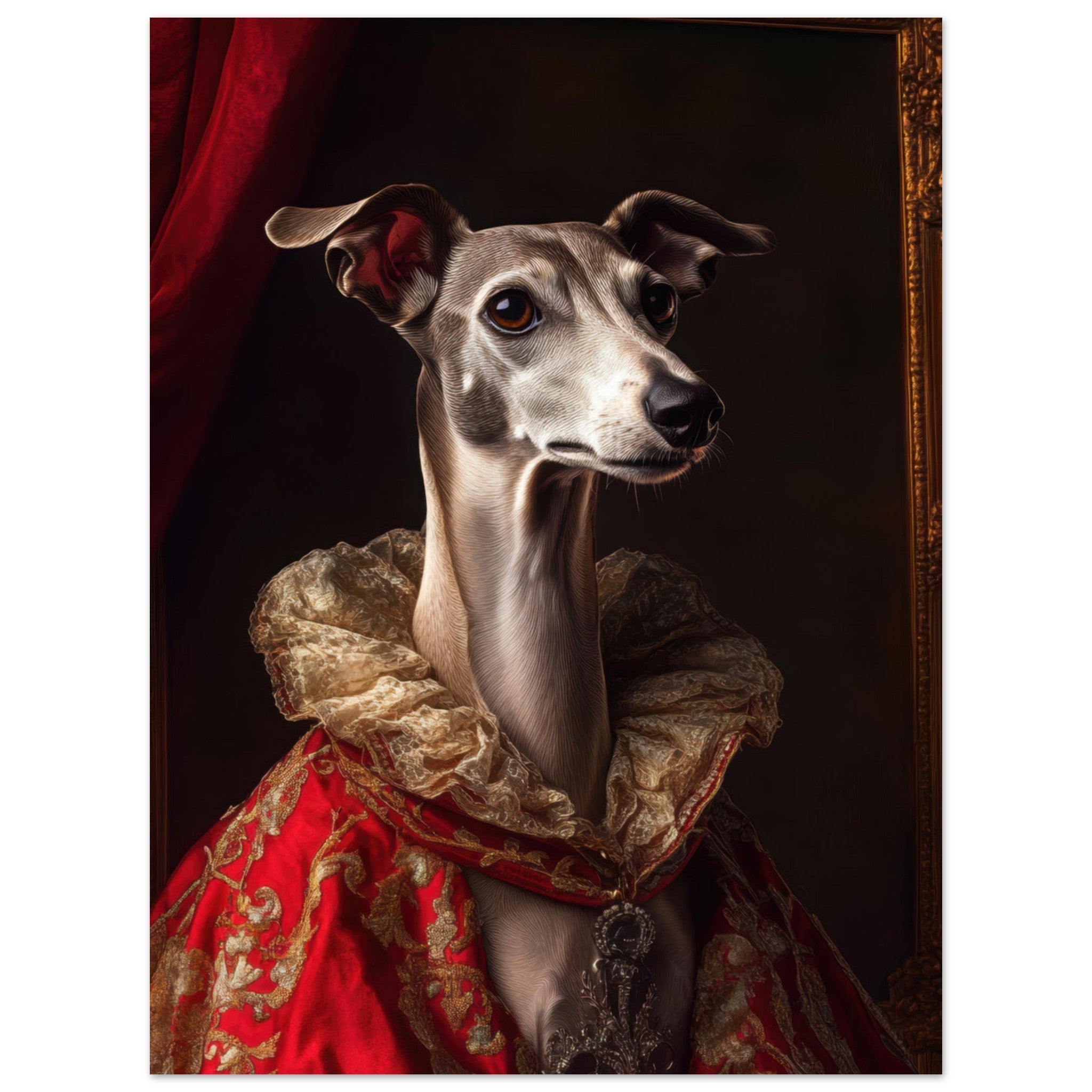 Fine Art Poster Portrait - Elegant Baroque Greyhound Portrait A sleek grey 5 - Shop Ai Art WebShop - Digital Art online Store