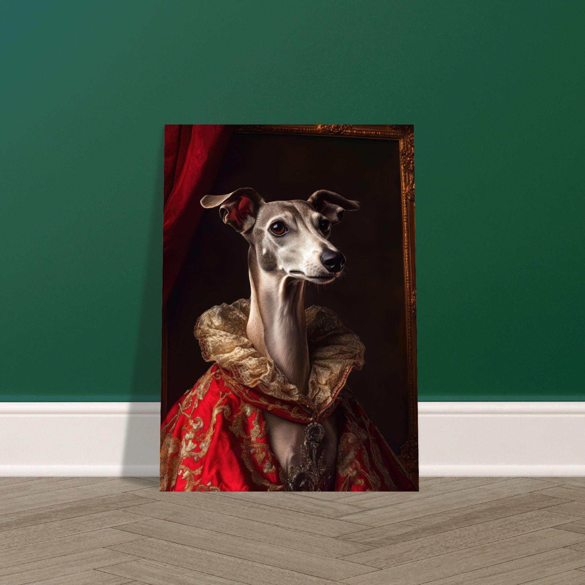 Fine Art Poster Portrait - Elegant Baroque Greyhound Portrait A sleek grey 5 - Shop Ai Art WebShop - Digital Art online Store