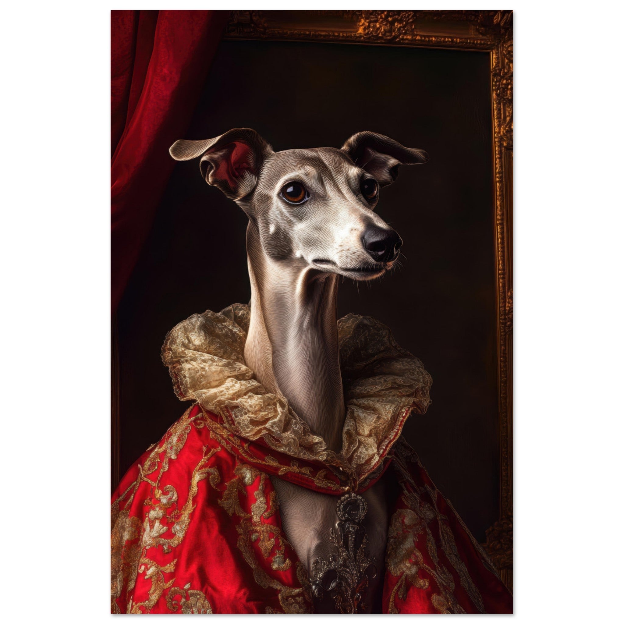 Fine Art Poster Portrait - Elegant Baroque Greyhound Portrait A sleek grey 5 - Shop Ai Art WebShop - Digital Art online Store