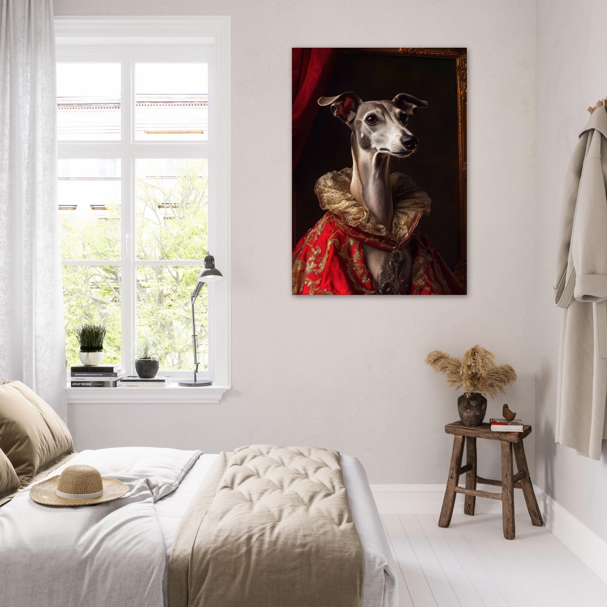 Fine Art Poster Portrait - Elegant Baroque Greyhound Portrait A sleek grey 5 - Shop Ai Art WebShop - Digital Art online Store