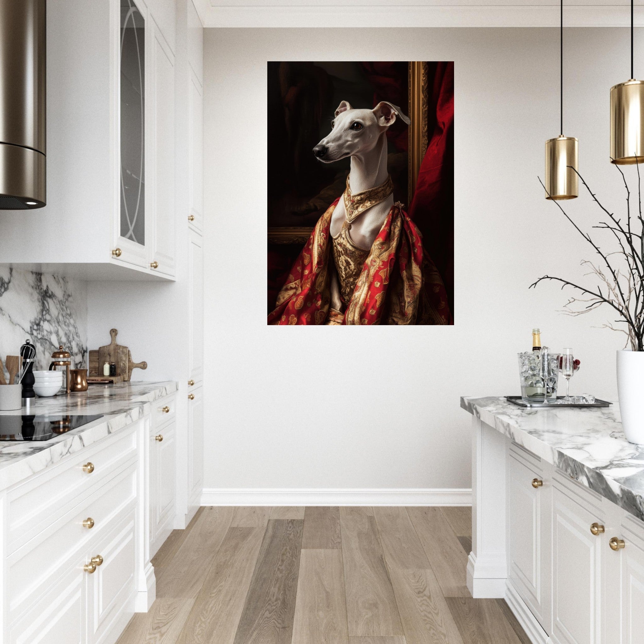 Fine Art Poster Portrait - Elegant Baroque Greyhound Portrait A sleek grey - Shop Ai Art WebShop - Digital Art online Store