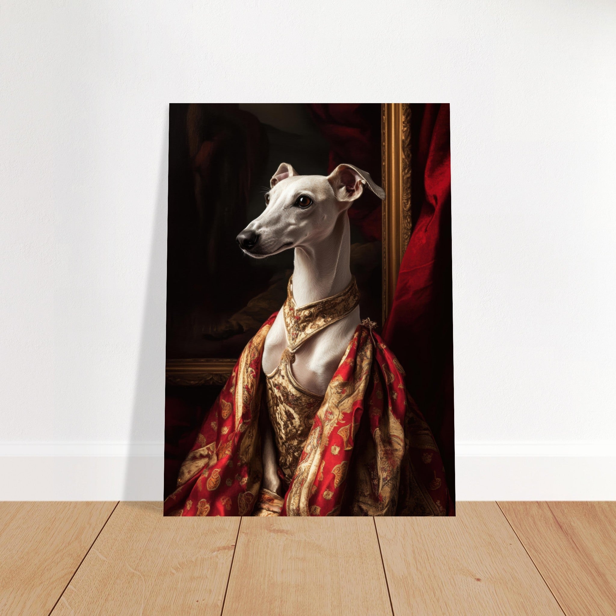 Fine Art Poster Portrait - Elegant Baroque Greyhound Portrait A sleek grey - Shop Ai Art WebShop - Digital Art online Store