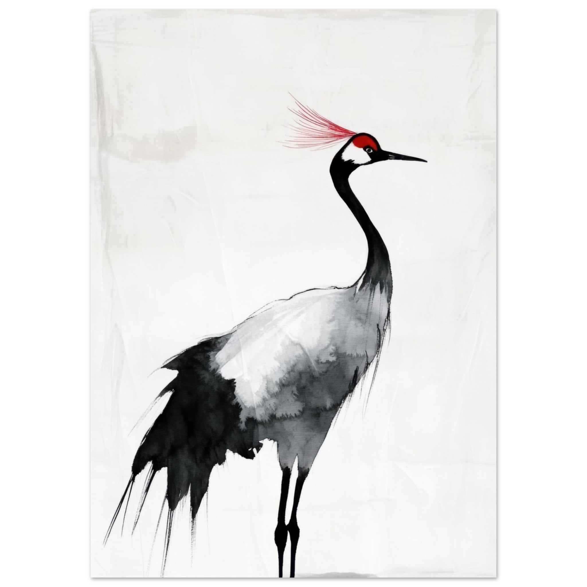 Fine Art Poster Portrait - Japanese Ink Wash Painting of a Crane A graceful 2 - Shop Ai Art WebShop - Digital Art online Store
