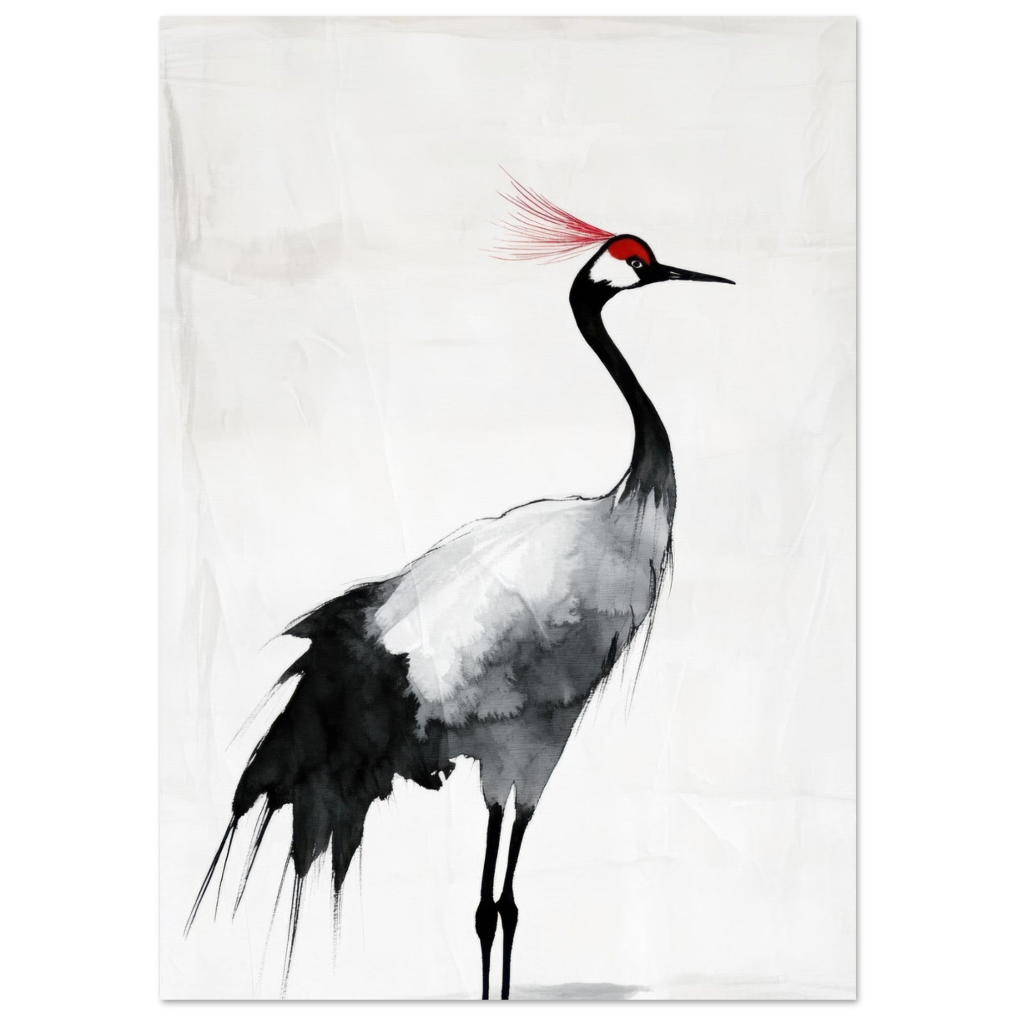 Fine Art Poster Portrait - Japanese Ink Wash Painting of a Crane A graceful 2 - Shop Ai Art WebShop - Digital Art online Store