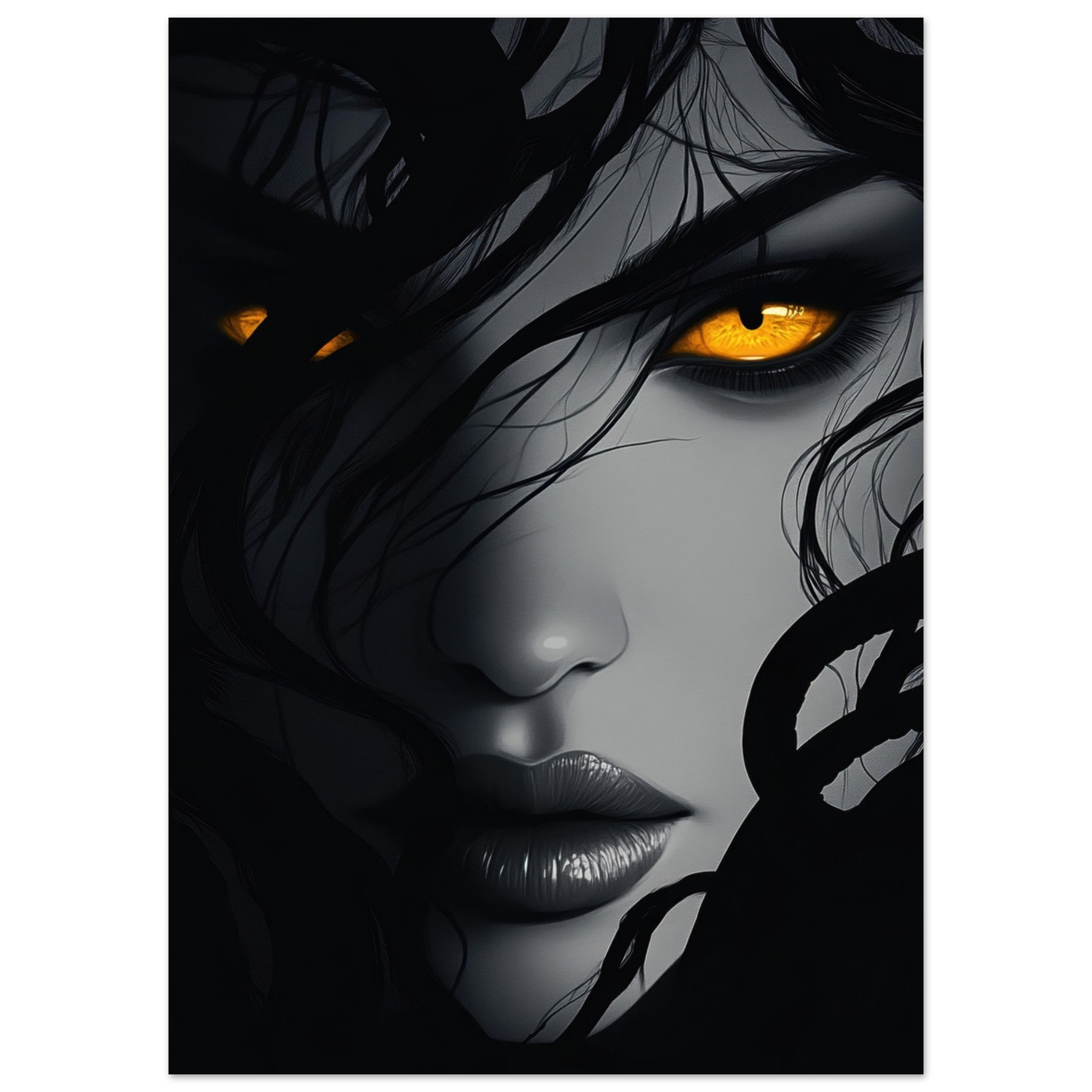 Fine Art Poster Portrait - Minimalist Medusas Gaze Minimalism Tight - Focus 2 - Shop Ai Art WebShop - Digital Art online Store
