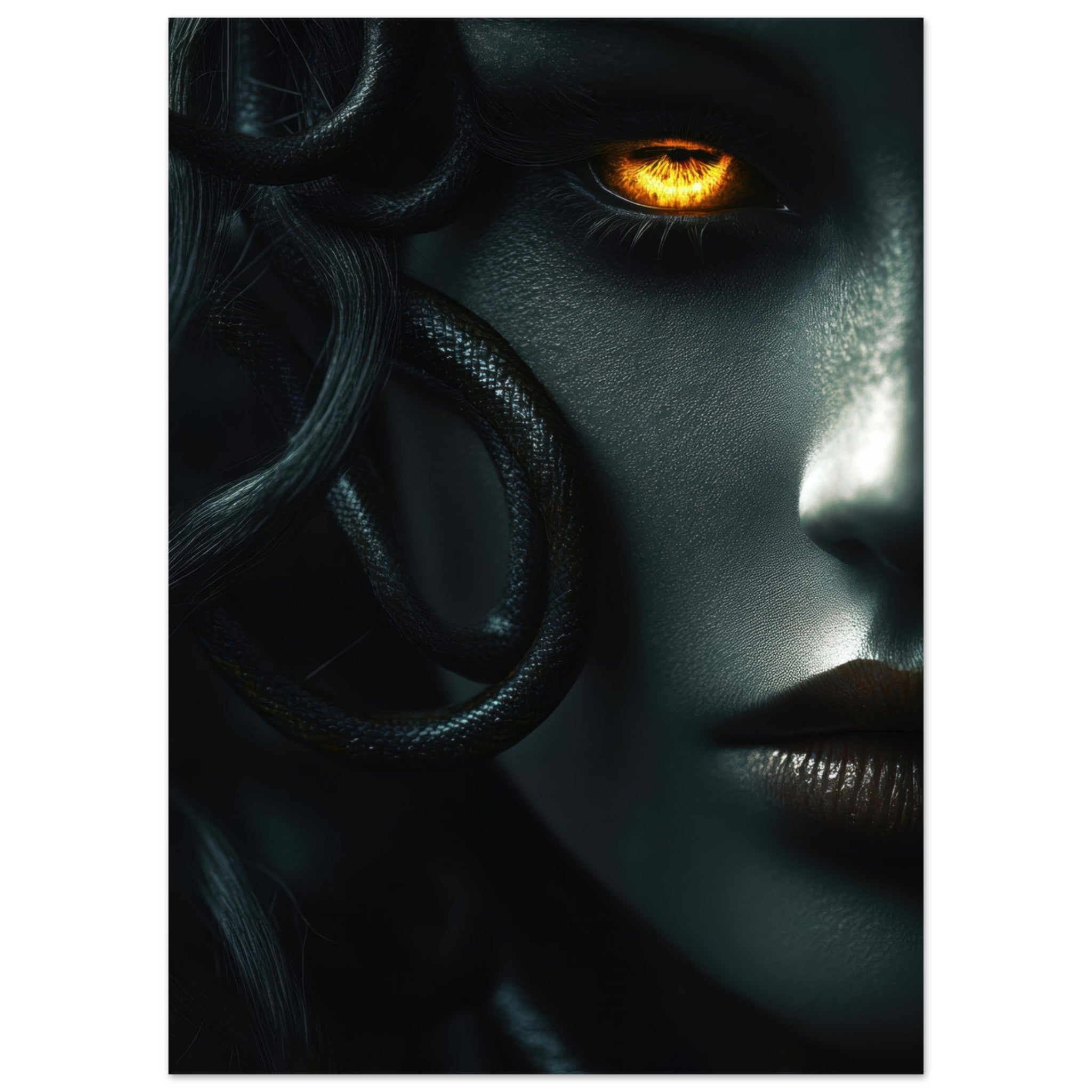 Fine Art Poster Portrait - Minimalist Medusas Gaze Minimalism Tight - Focus - Shop Ai Art WebShop - Digital Art online Store