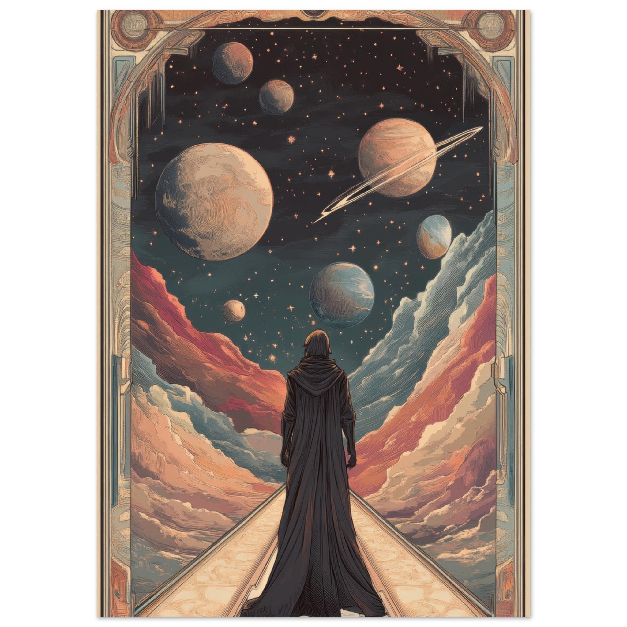 Fine Art Poster Portrait - The Astral Voyager An Art Nouveau poster 2 - Shop Ai Art WebShop - Digital Art online Store