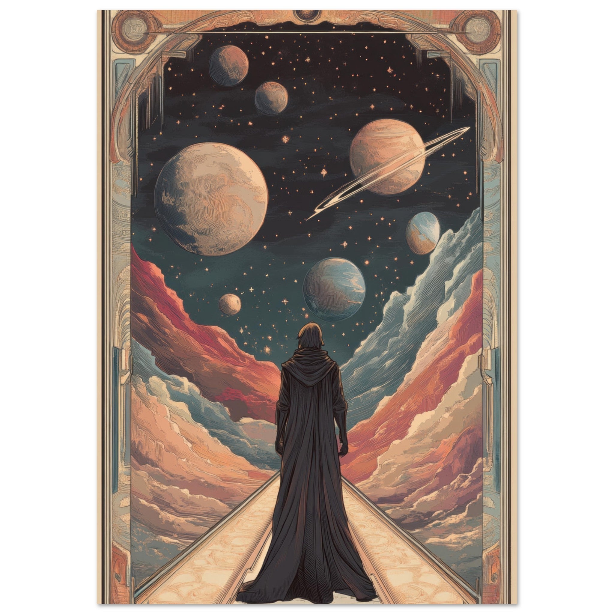 Fine Art Poster Portrait - The Astral Voyager An Art Nouveau poster 2 - Shop Ai Art WebShop - Digital Art online Store