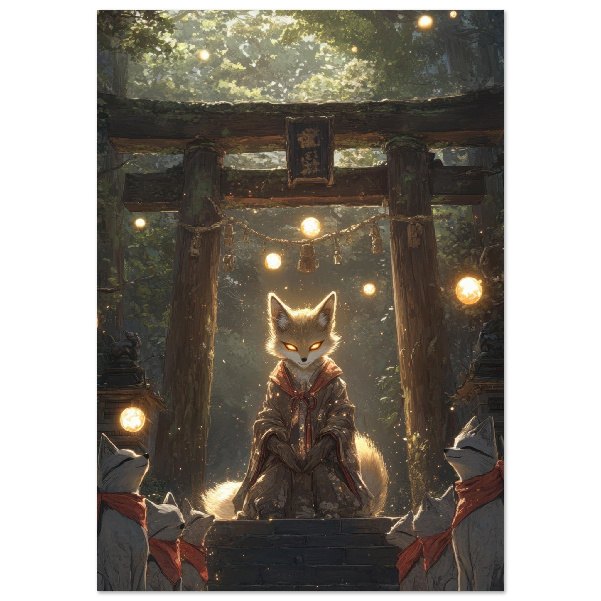 Fine Art Poster Portrait - The Celestial Foxs Shrine Neo - Classical A nine - t - Shop Ai Art WebShop - Digital Art online Store