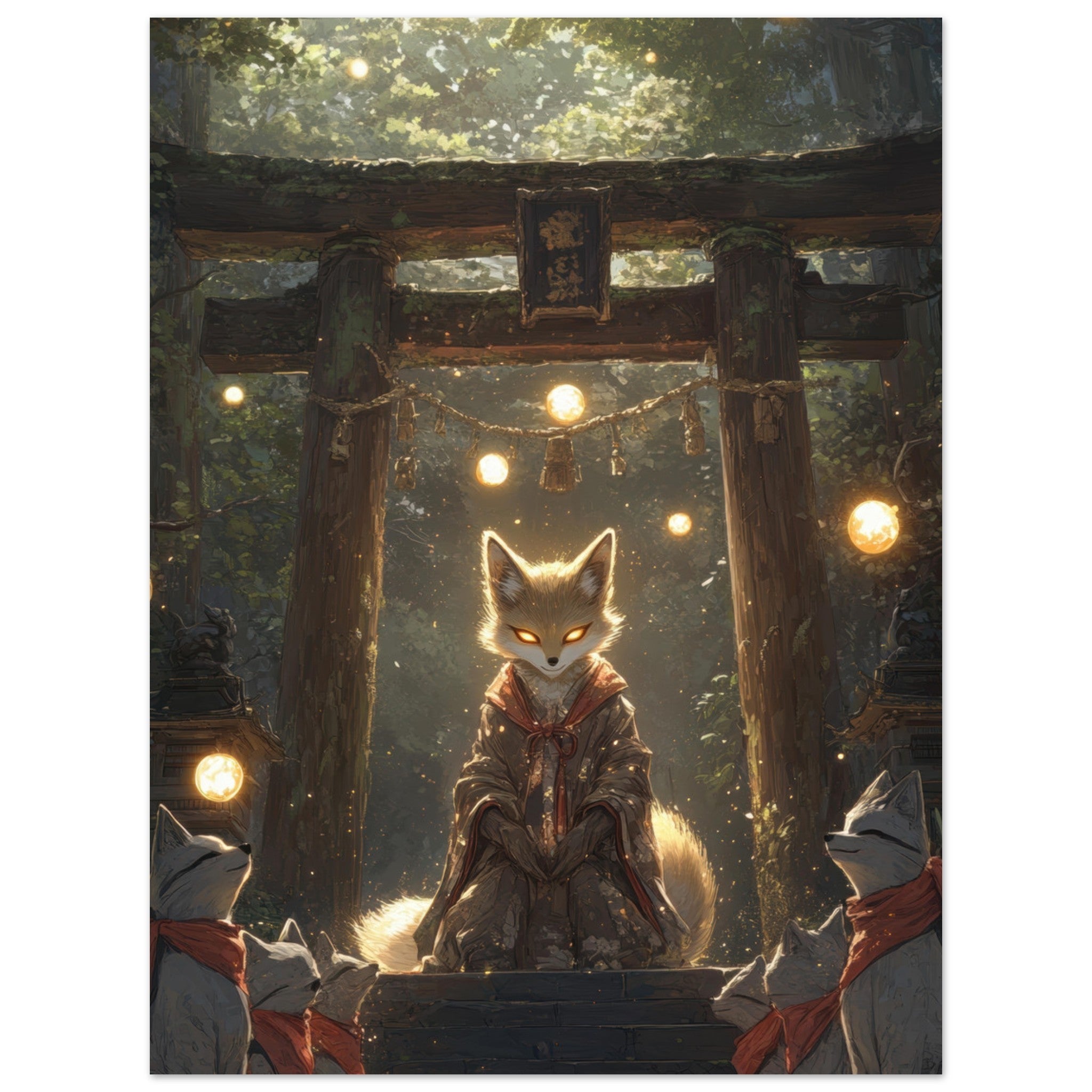 Fine Art Poster Portrait - The Celestial Foxs Shrine Neo - Classical A nine - t - Shop Ai Art WebShop - Digital Art online Store