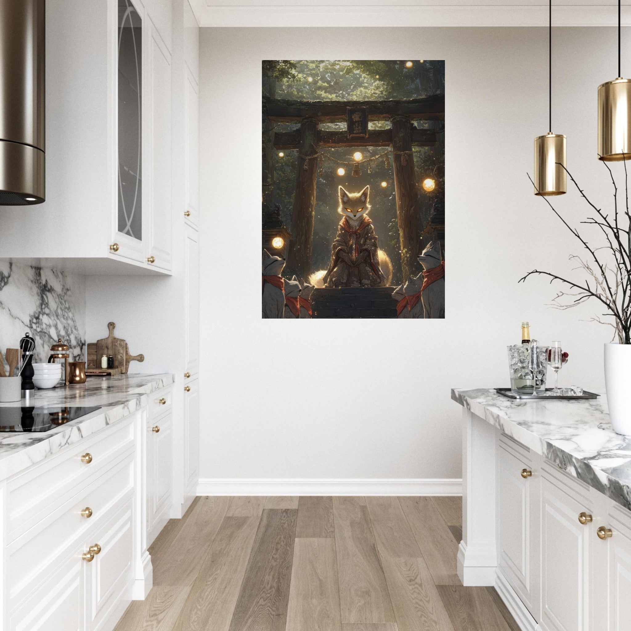 Fine Art Poster Portrait - The Celestial Foxs Shrine Neo - Classical A nine - t - Shop Ai Art WebShop - Digital Art online Store