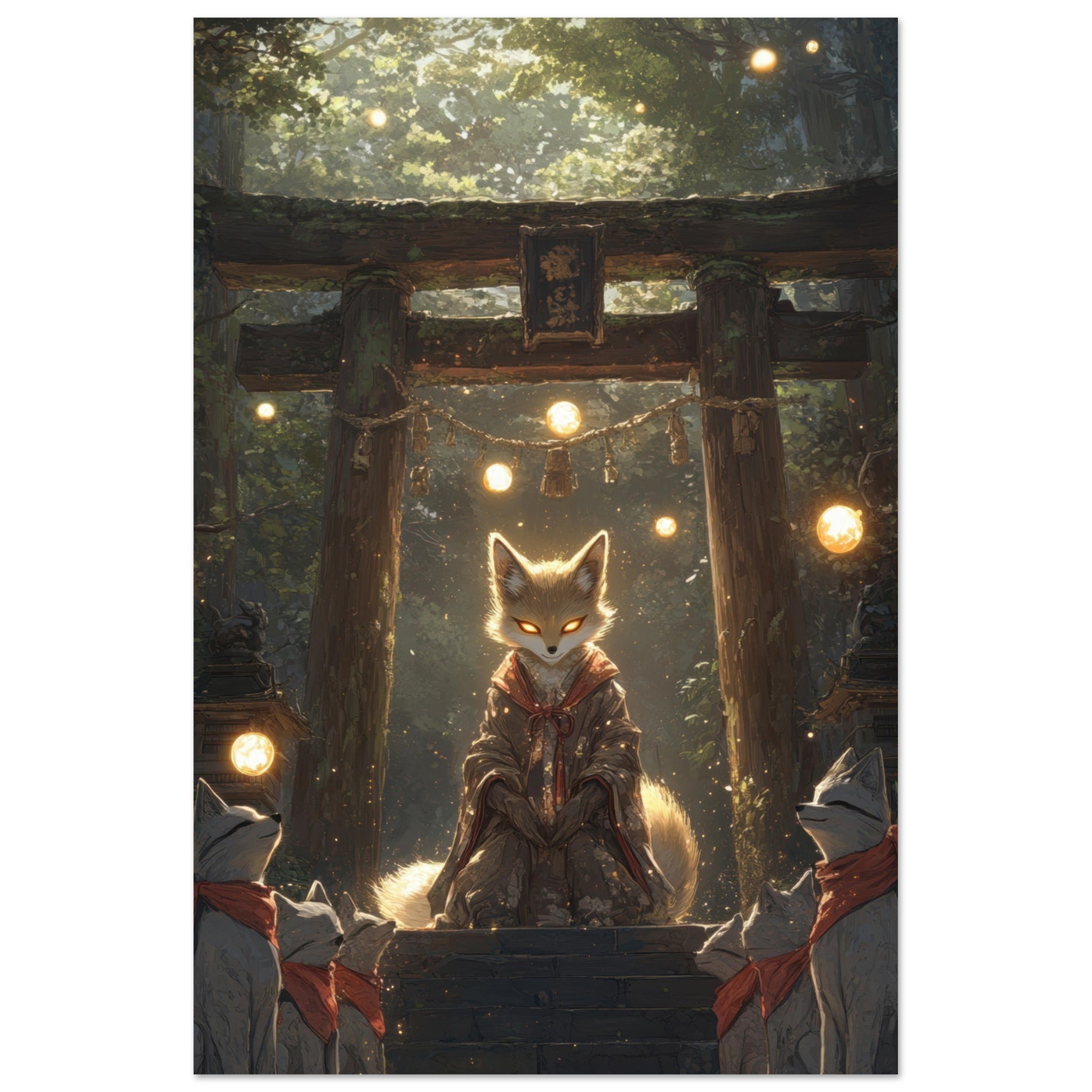 Fine Art Poster Portrait - The Celestial Foxs Shrine Neo - Classical A nine - t - Shop Ai Art WebShop - Digital Art online Store