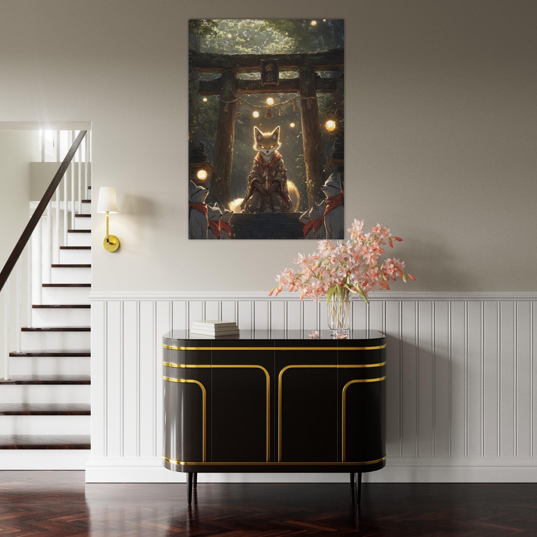 Fine Art Poster Portrait - The Celestial Foxs Shrine Neo - Classical A nine - t - Shop Ai Art WebShop - Digital Art online Store