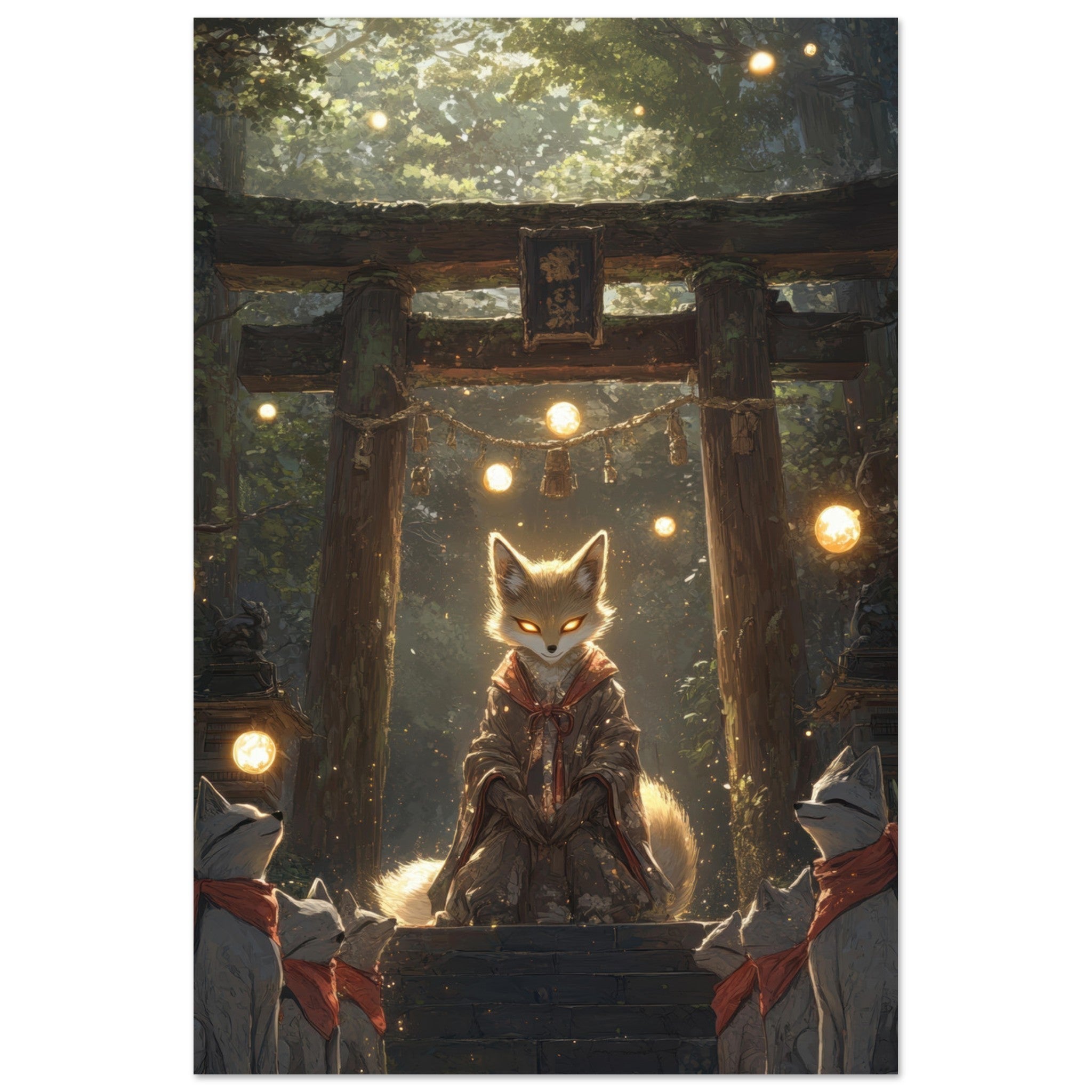 Fine Art Poster Portrait - The Celestial Foxs Shrine Neo - Classical A nine - t - Shop Ai Art WebShop - Digital Art online Store