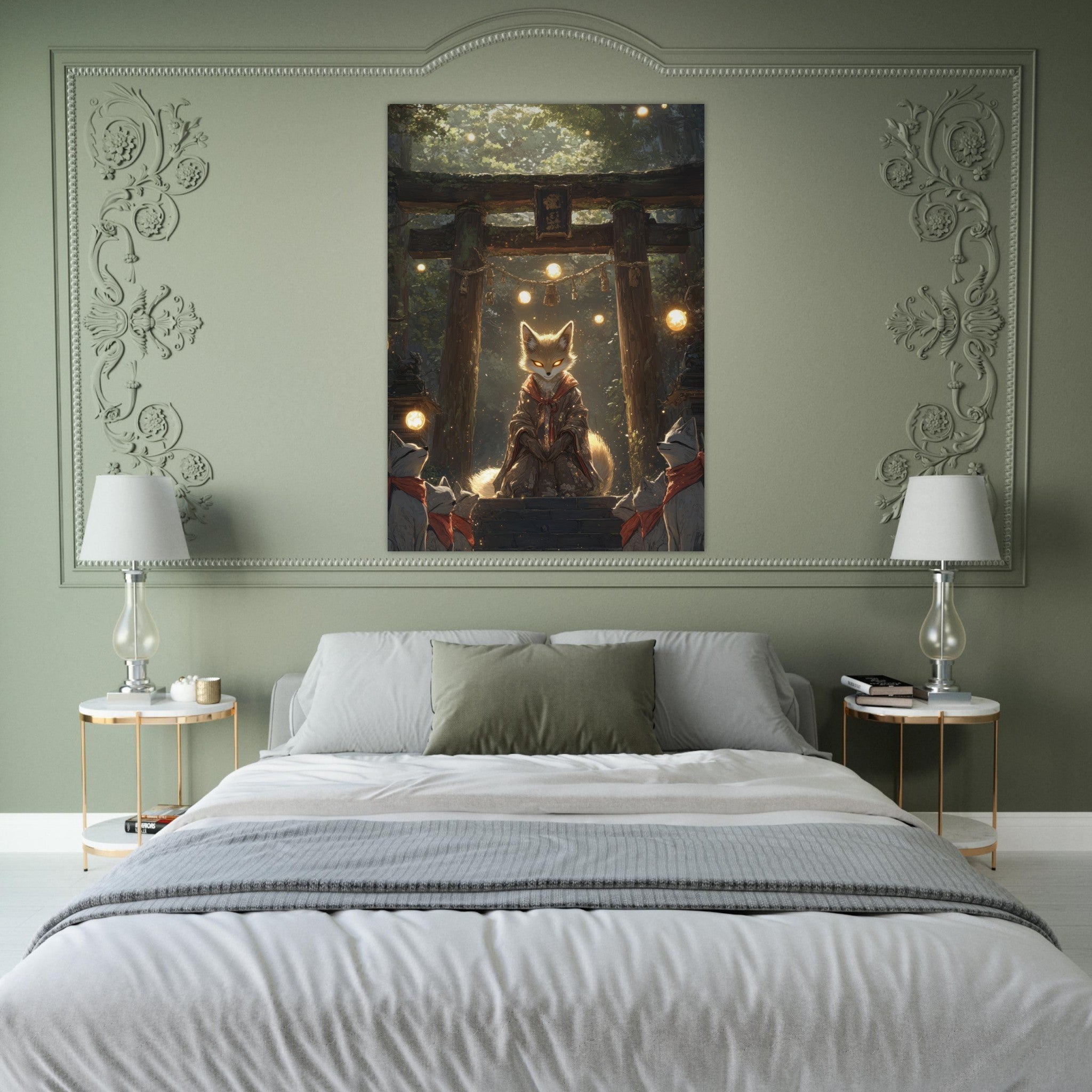 Fine Art Poster Portrait - The Celestial Foxs Shrine Neo - Classical A nine - t - Shop Ai Art WebShop - Digital Art online Store