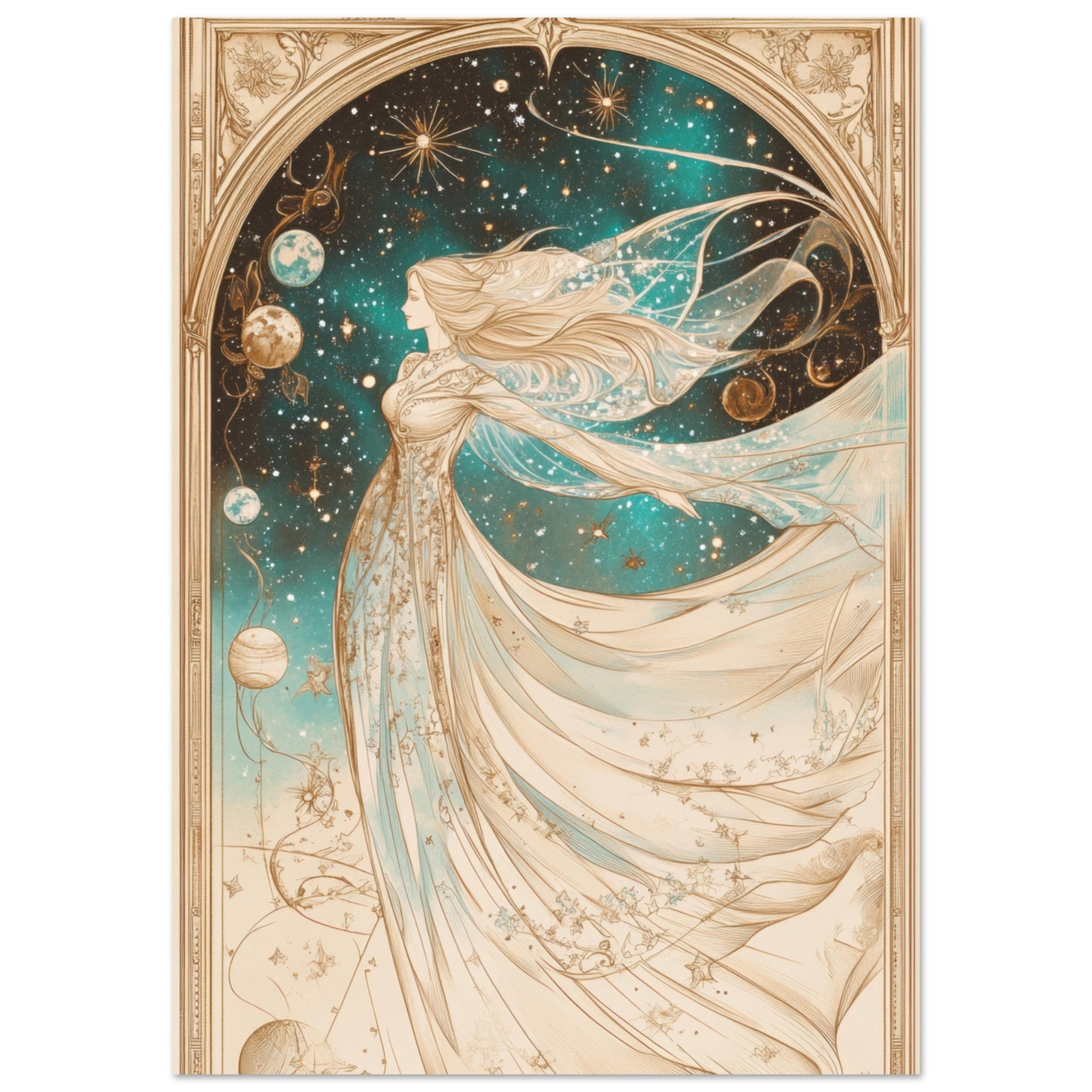 Fine Art Poster Portrait - The Cosmic Muse A hand - drawn illustration 2 - Shop Ai Art WebShop - Digital Art online Store