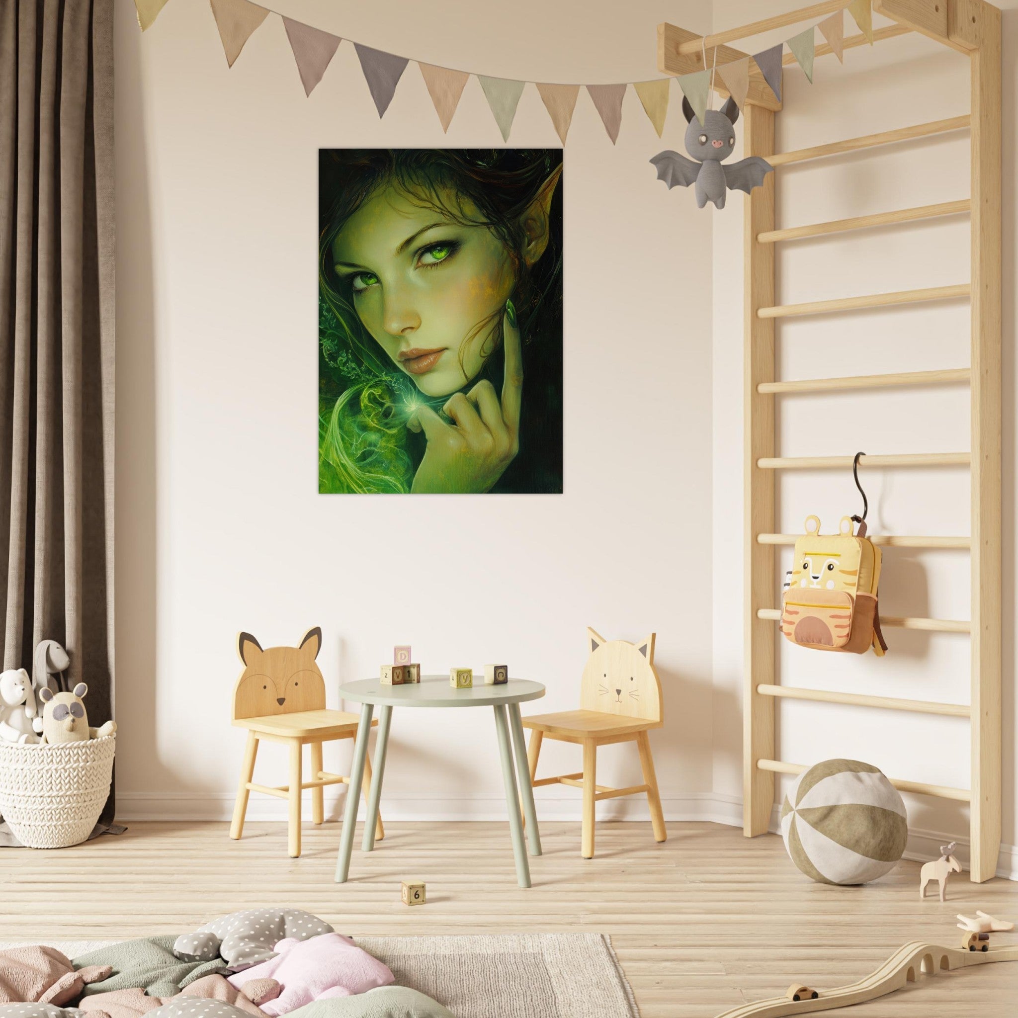 Fine Art Poster Portrait - The Fae Sorceress of the Emerald Woods Oil Faint - Shop Ai Art WebShop - Digital Art online Store