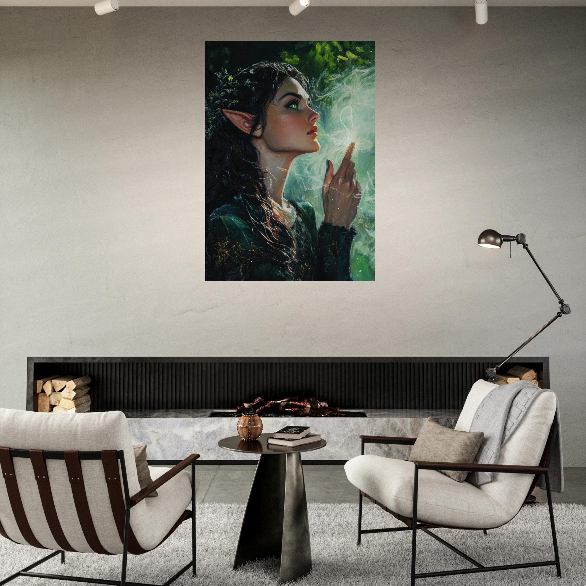 Fine Art Poster Portrait - The Fae Sorceress of the Emerald Woods Oil Faint 7 - Shop Ai Art WebShop - Digital Art online Store