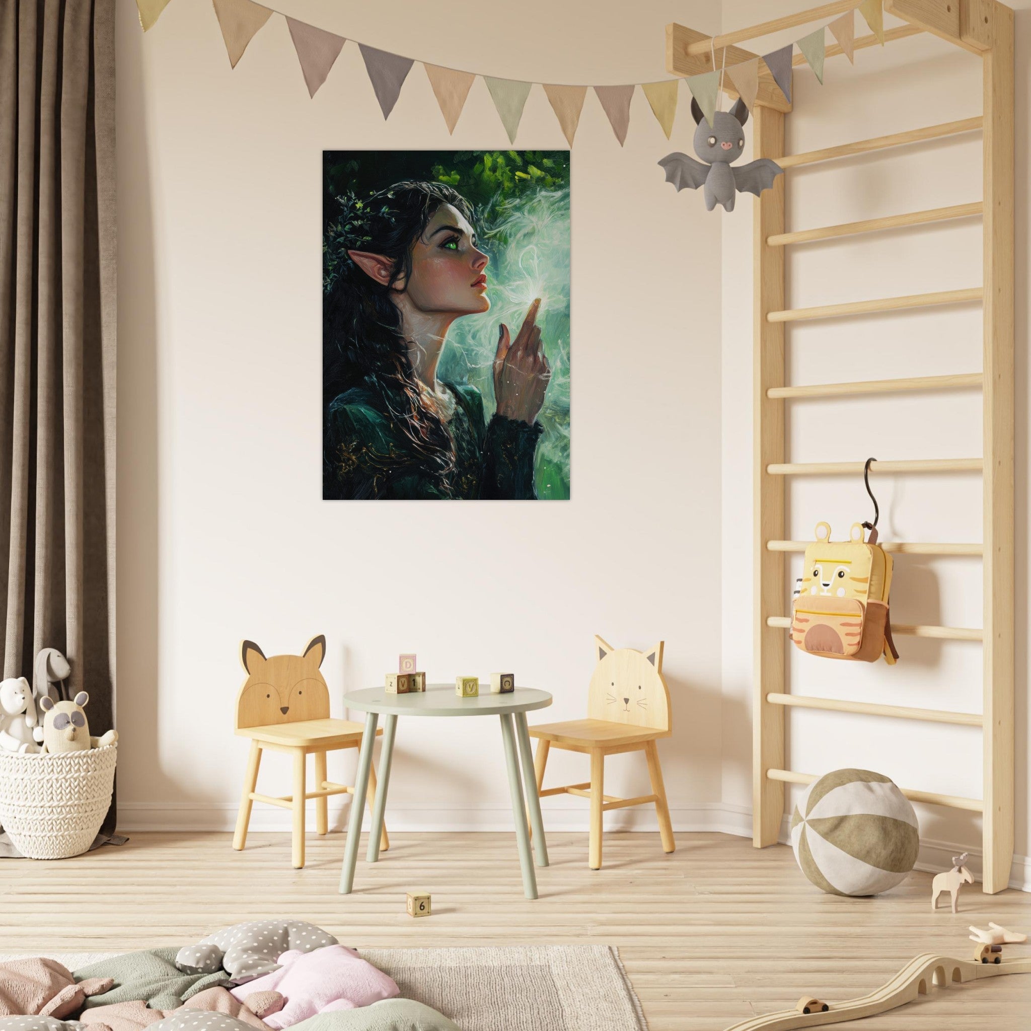 Fine Art Poster Portrait - The Fae Sorceress of the Emerald Woods Oil Faint 7 - Shop Ai Art WebShop - Digital Art online Store