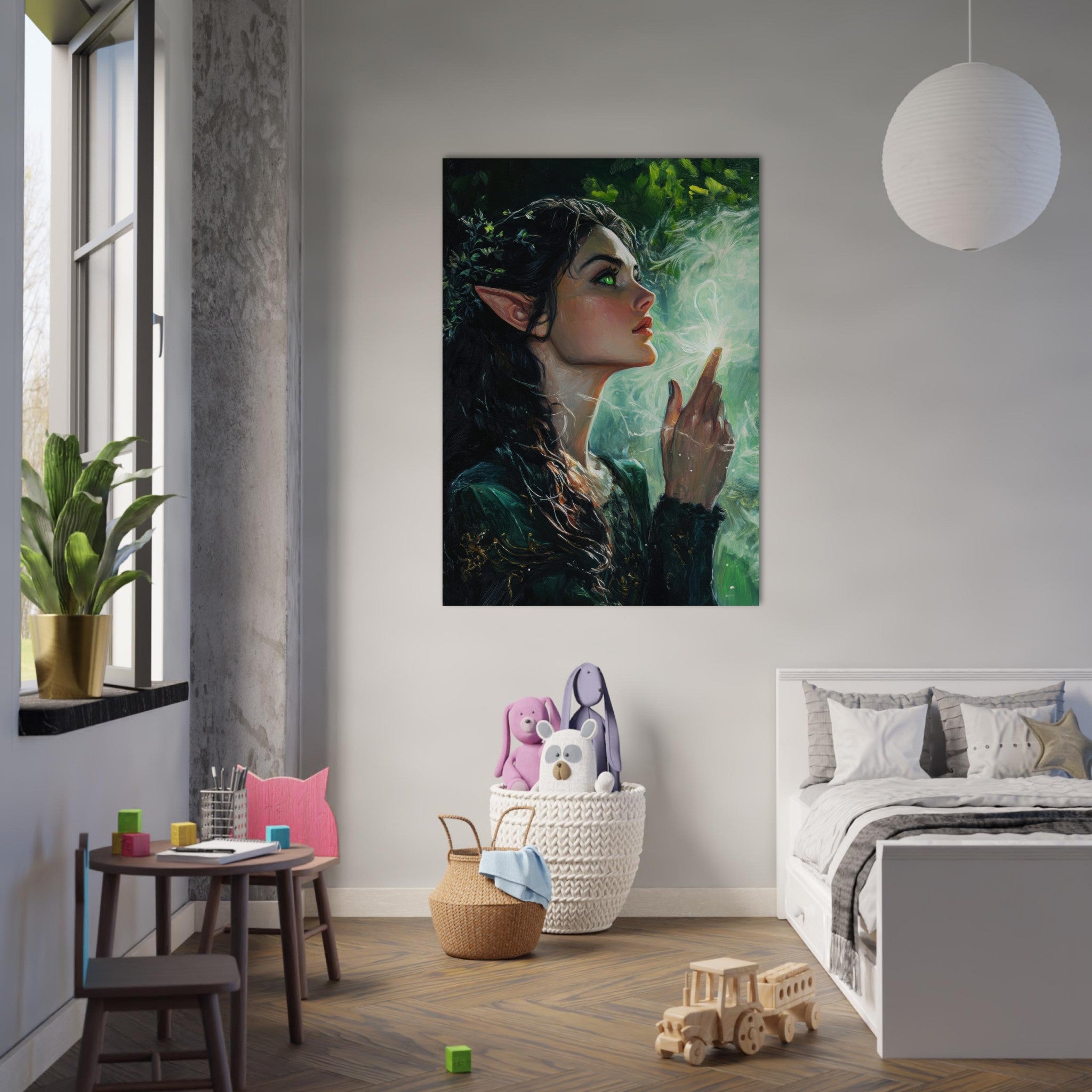 Fine Art Poster Portrait - The Fae Sorceress of the Emerald Woods Oil Faint 7 - Shop Ai Art WebShop - Digital Art online Store