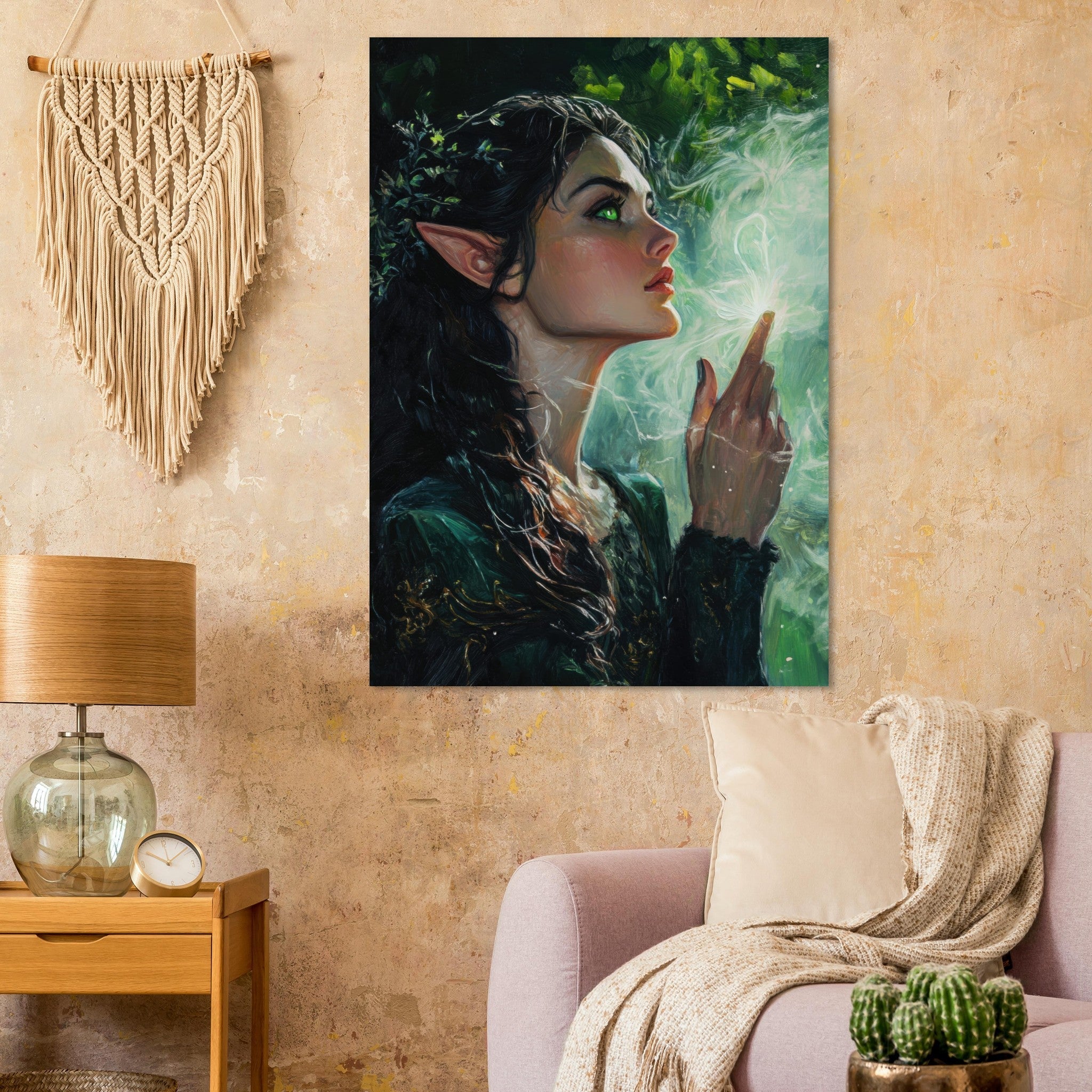 Fine Art Poster Portrait - The Fae Sorceress of the Emerald Woods Oil Faint 7 - Shop Ai Art WebShop - Digital Art online Store