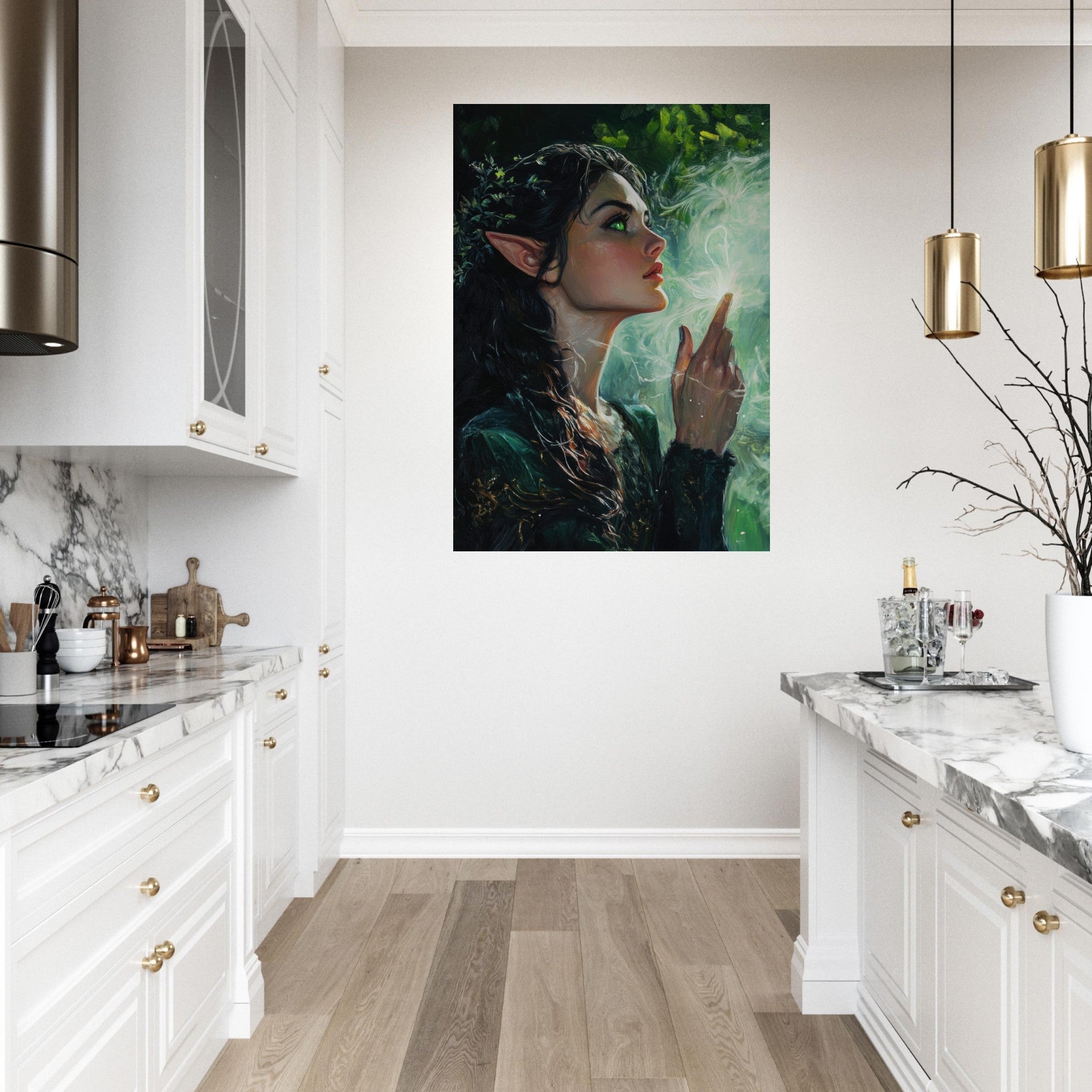 Fine Art Poster Portrait - The Fae Sorceress of the Emerald Woods Oil Faint 7 - Shop Ai Art WebShop - Digital Art online Store