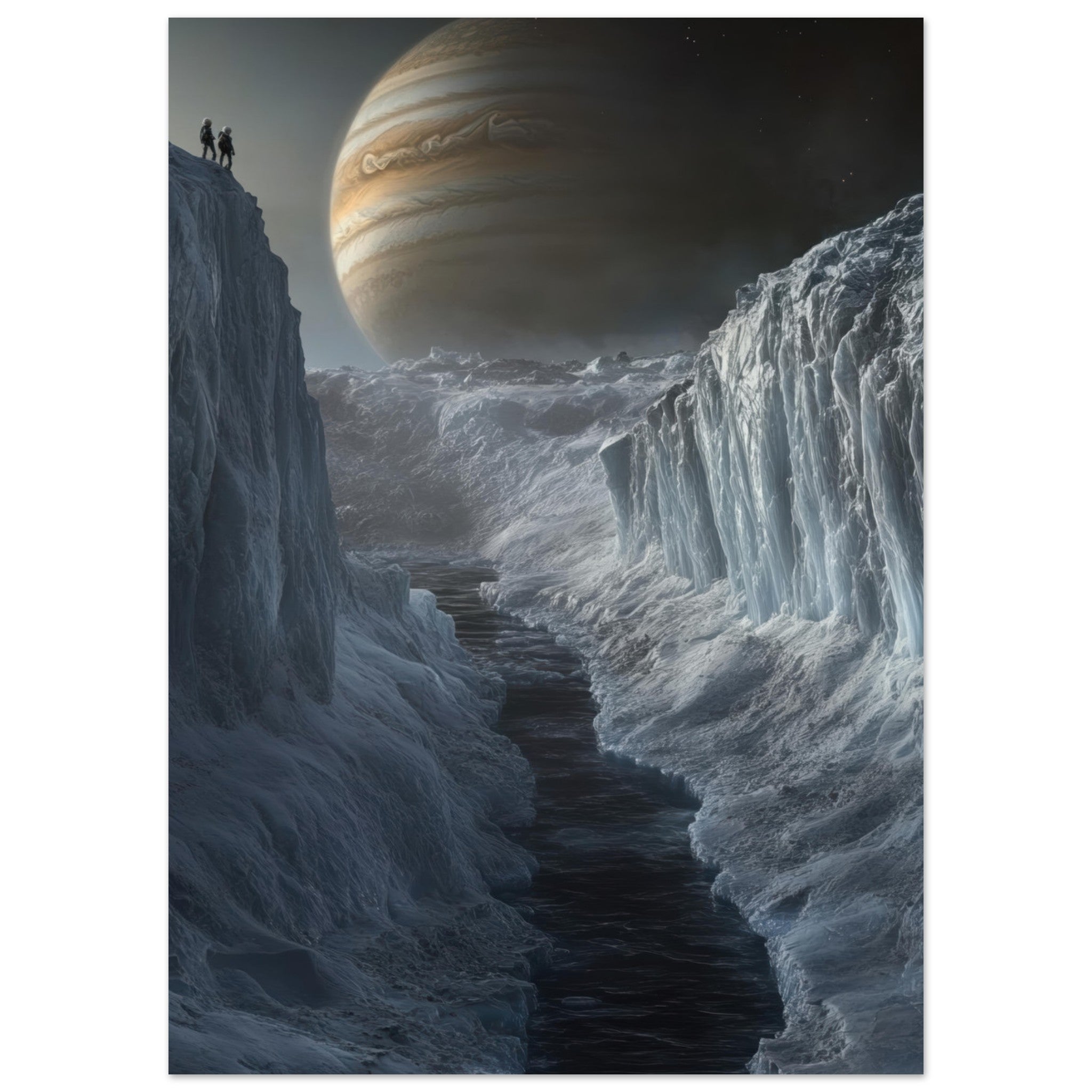 Fine Art Poster Portrait - The Frozen Wasteland of Europa An expedition tea 2 - Shop Ai Art WebShop - Digital Art online Store