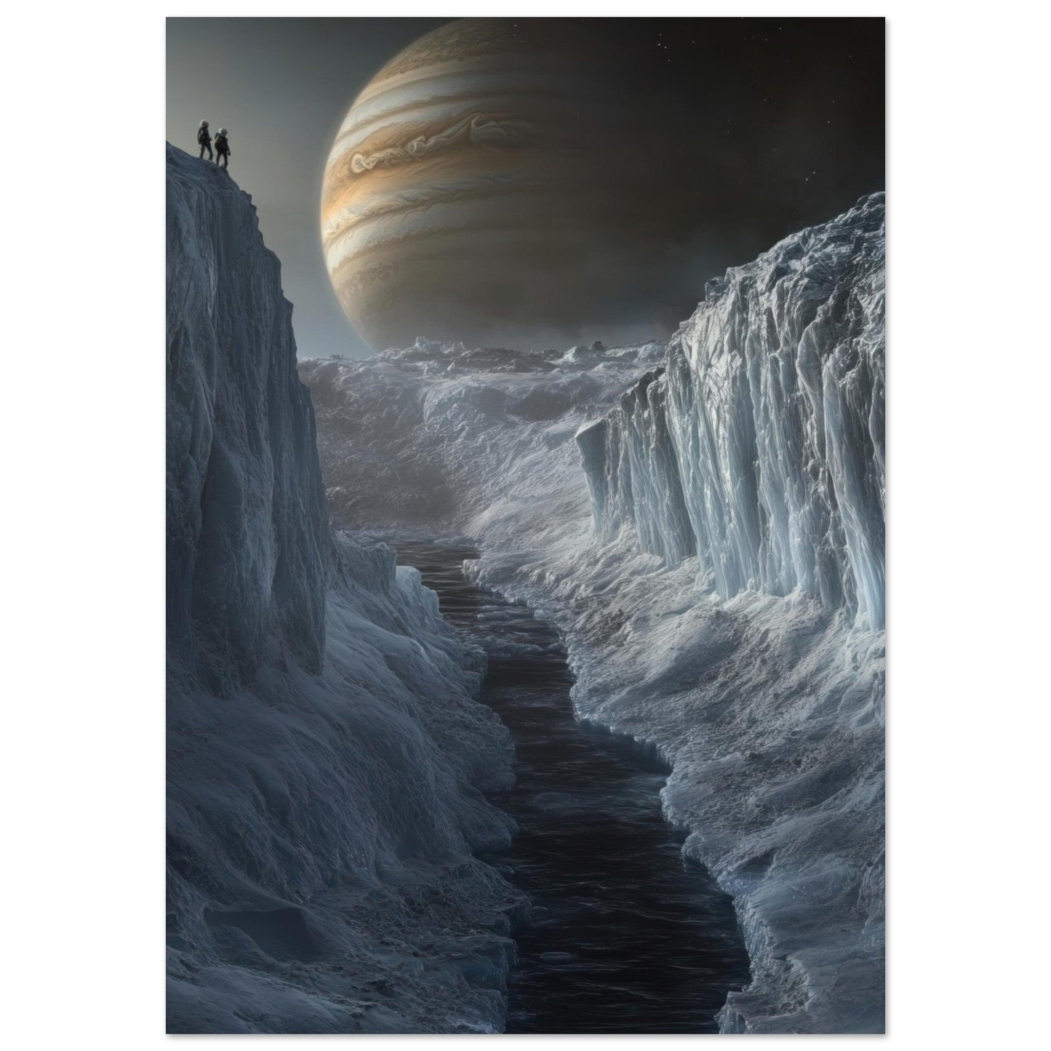 Fine Art Poster Portrait - The Frozen Wasteland of Europa An expedition tea 2 - Shop Ai Art WebShop - Digital Art online Store