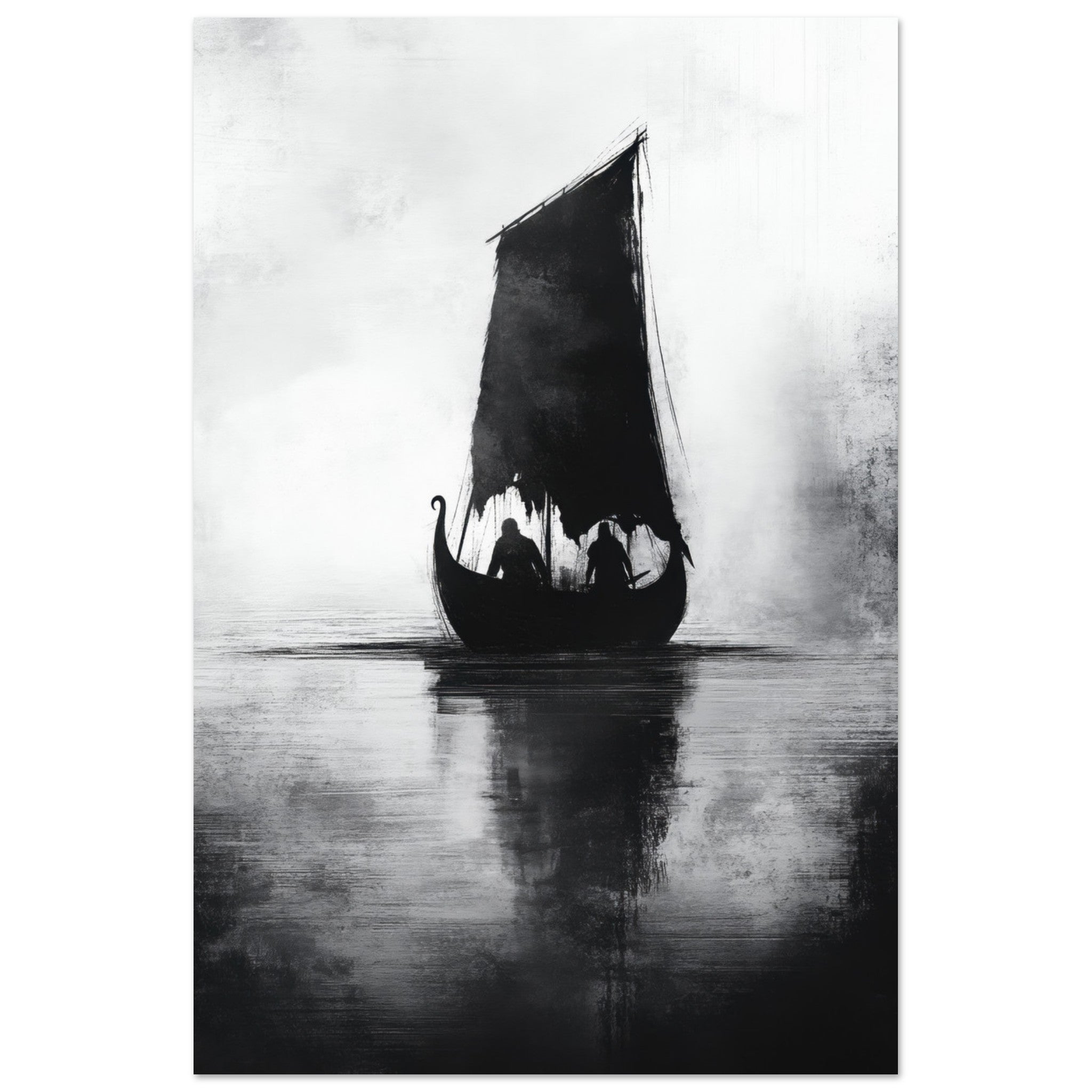 Fine Art Poster Portrait - The Ghostly Viking Longship Dark Nordic Ink Met 4 - Shop Ai Art WebShop - Digital Art online Store