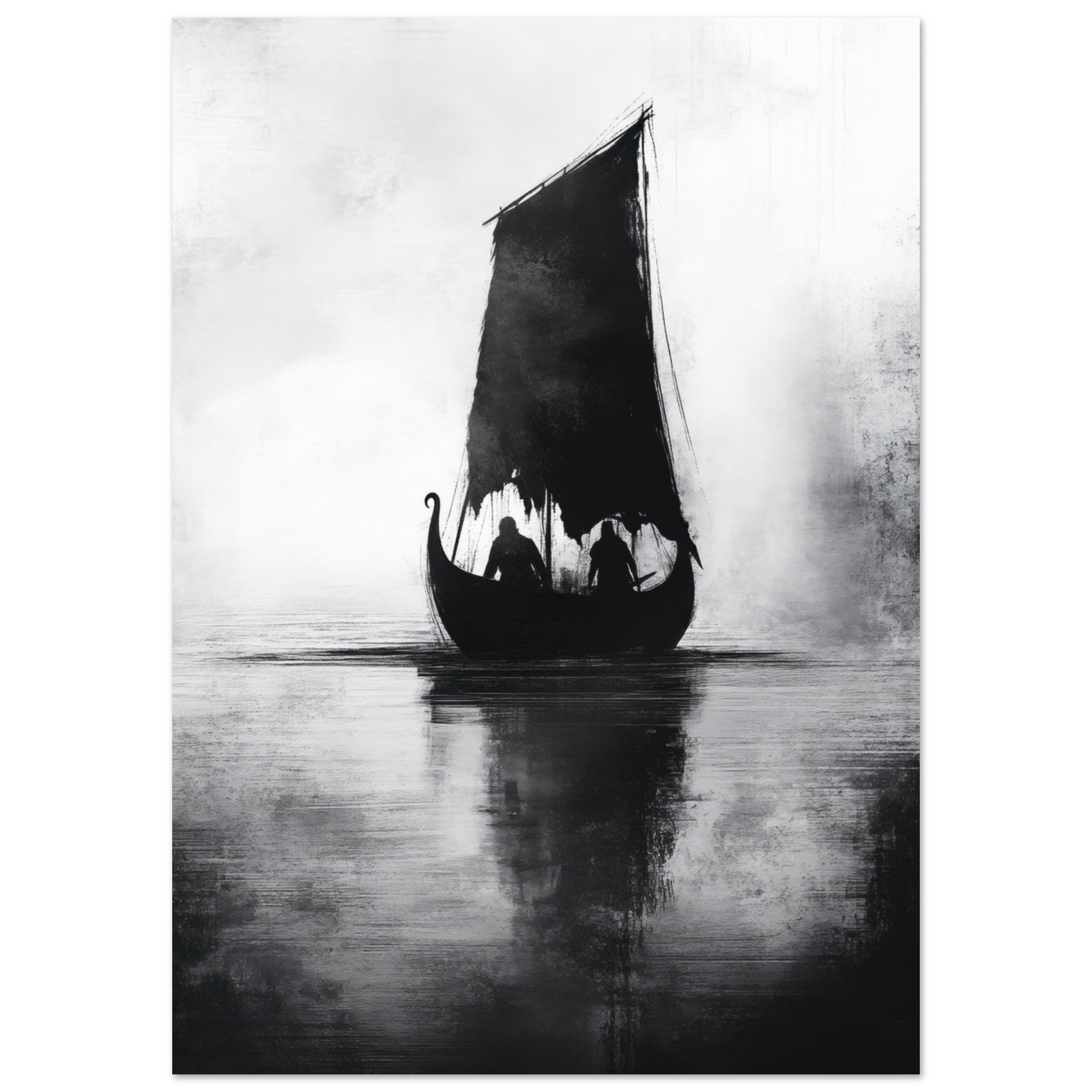 Fine Art Poster Portrait - The Ghostly Viking Longship Dark Nordic Ink Met 4 - Shop Ai Art WebShop - Digital Art online Store