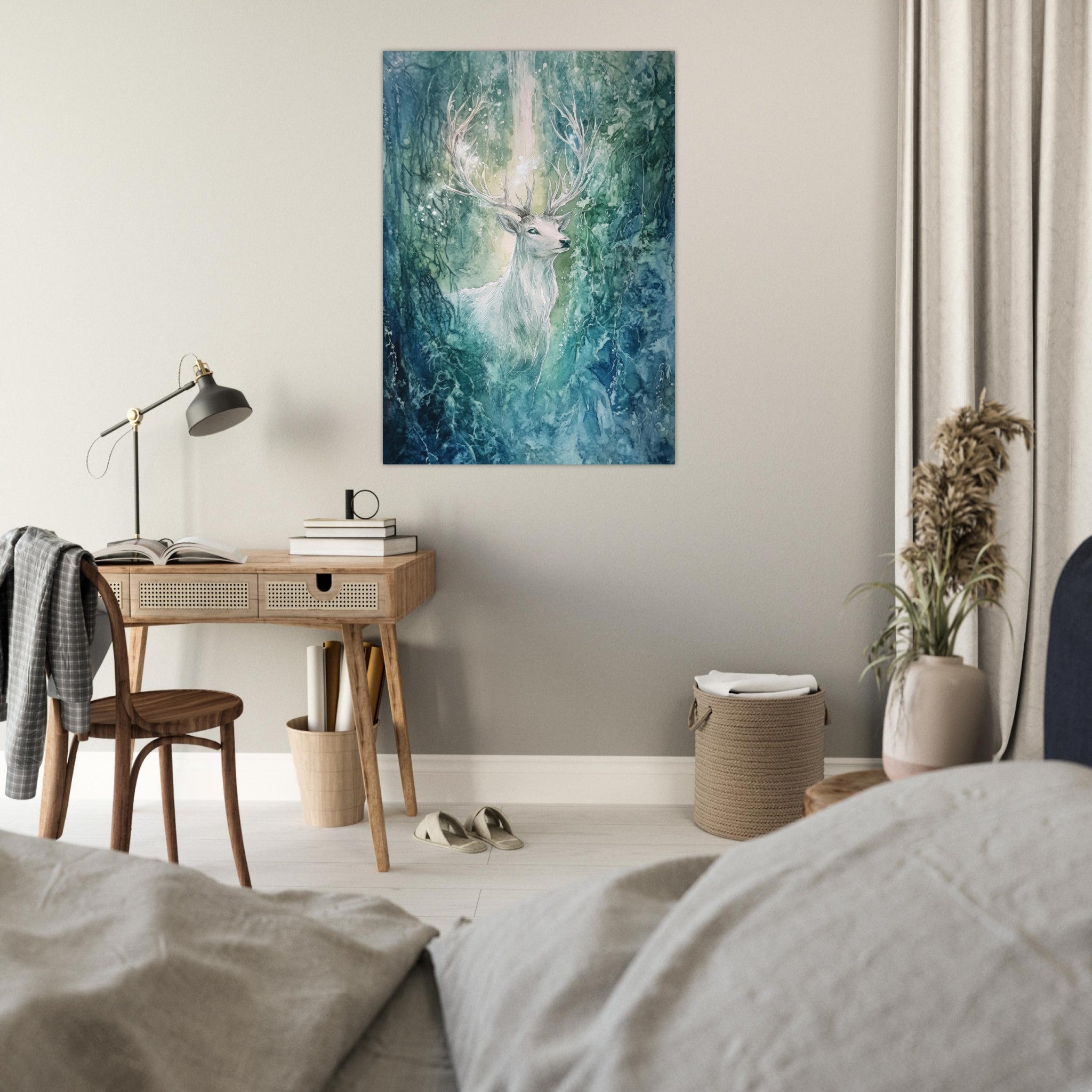 Fine Art Poster Portrait - The Silver Stag of the Enchanted Glade Fantasy 2 - Shop Ai Art WebShop - Digital Art online Store