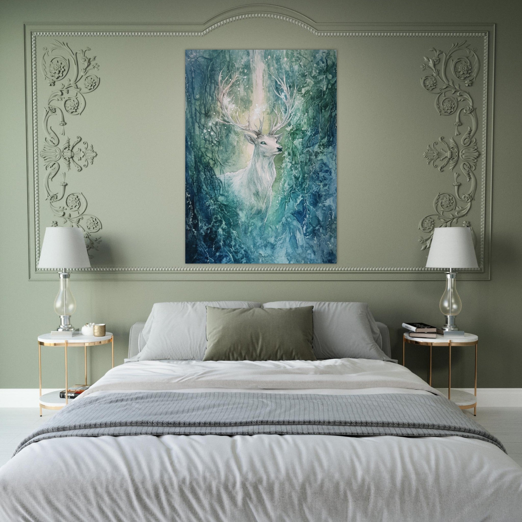 Fine Art Poster Portrait - The Silver Stag of the Enchanted Glade Fantasy 2 - Shop Ai Art WebShop - Digital Art online Store