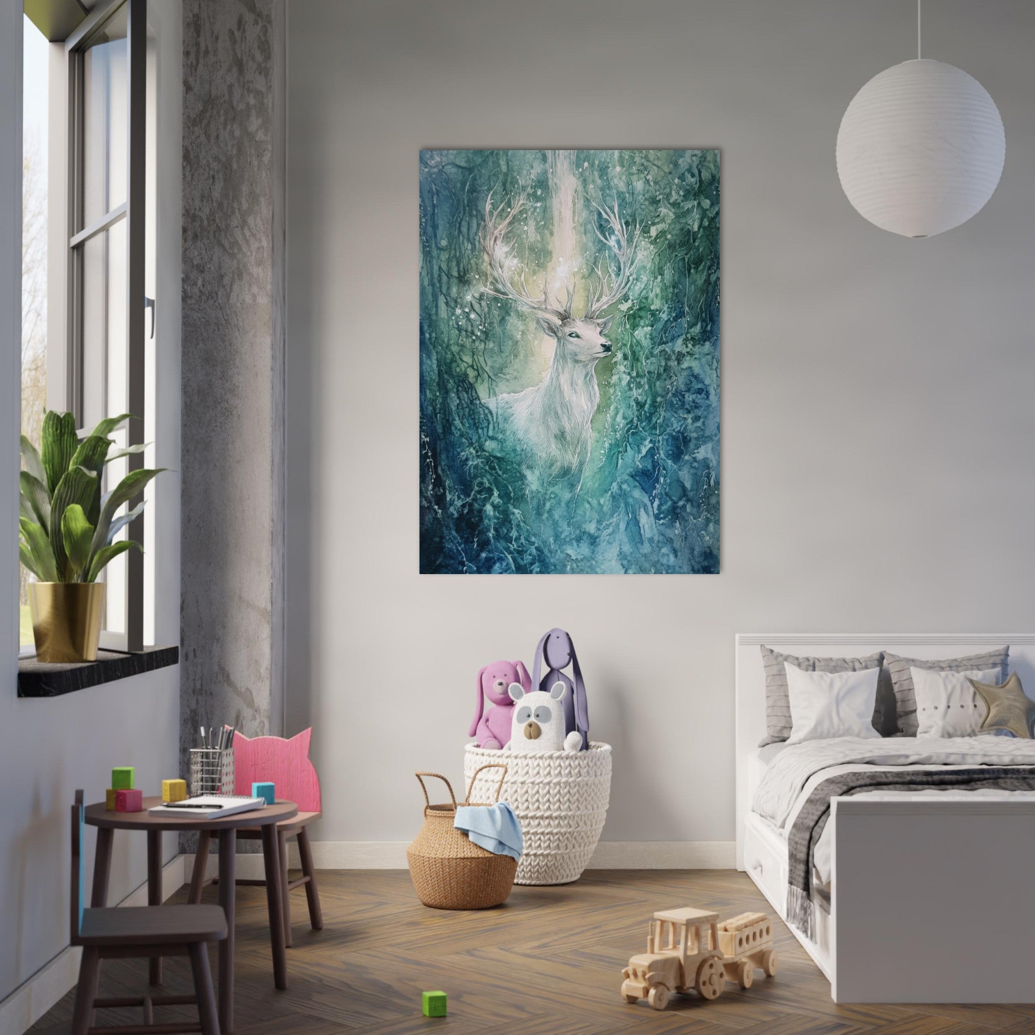 Fine Art Poster Portrait - The Silver Stag of the Enchanted Glade Fantasy 2 - Shop Ai Art WebShop - Digital Art online Store
