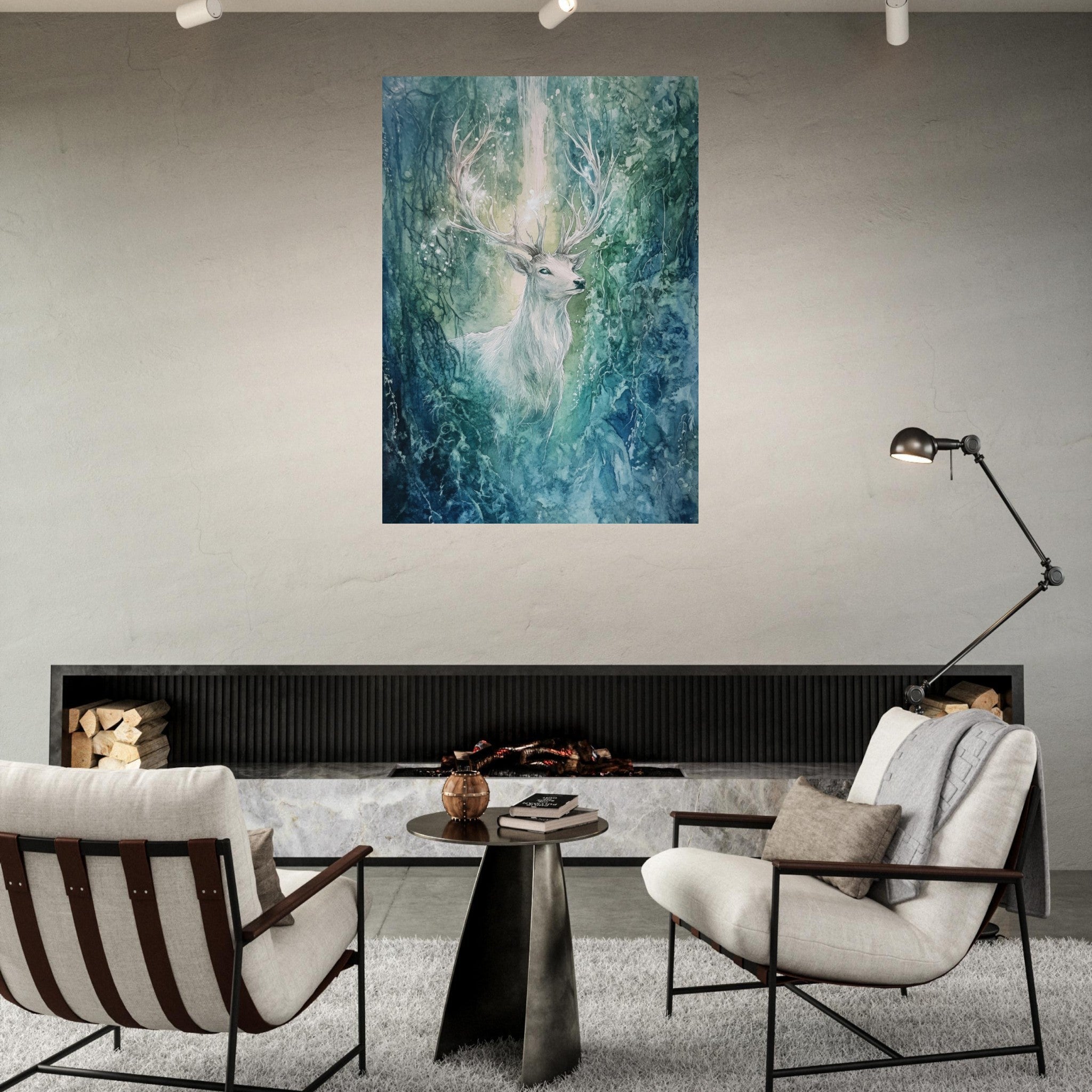 Fine Art Poster Portrait - The Silver Stag of the Enchanted Glade Fantasy 2 - Shop Ai Art WebShop - Digital Art online Store