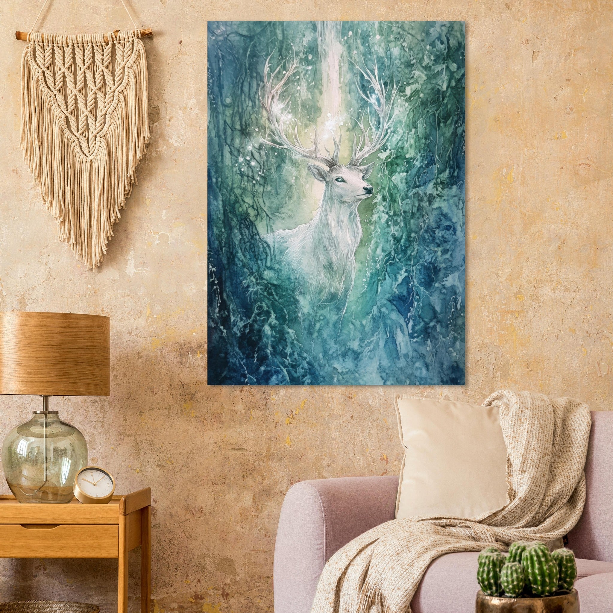 Fine Art Poster Portrait - The Silver Stag of the Enchanted Glade Fantasy 2 - Shop Ai Art WebShop - Digital Art online Store