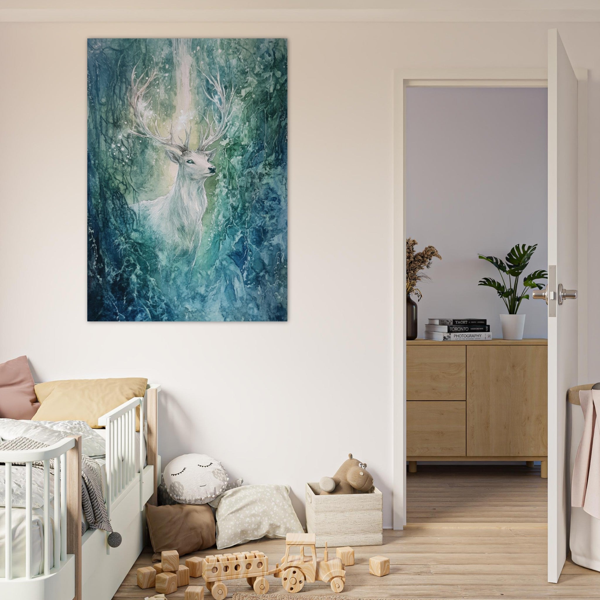 Fine Art Poster Portrait - The Silver Stag of the Enchanted Glade Fantasy 2 - Shop Ai Art WebShop - Digital Art online Store