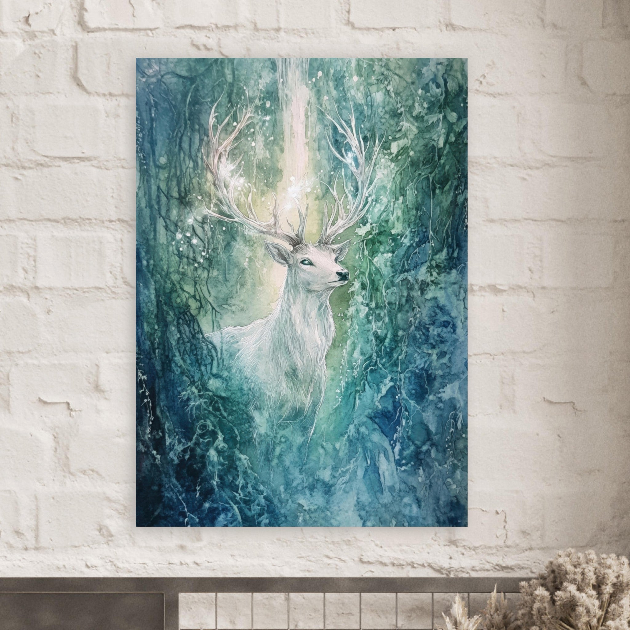 Fine Art Poster Portrait - The Silver Stag of the Enchanted Glade Fantasy 2 - Shop Ai Art WebShop - Digital Art online Store