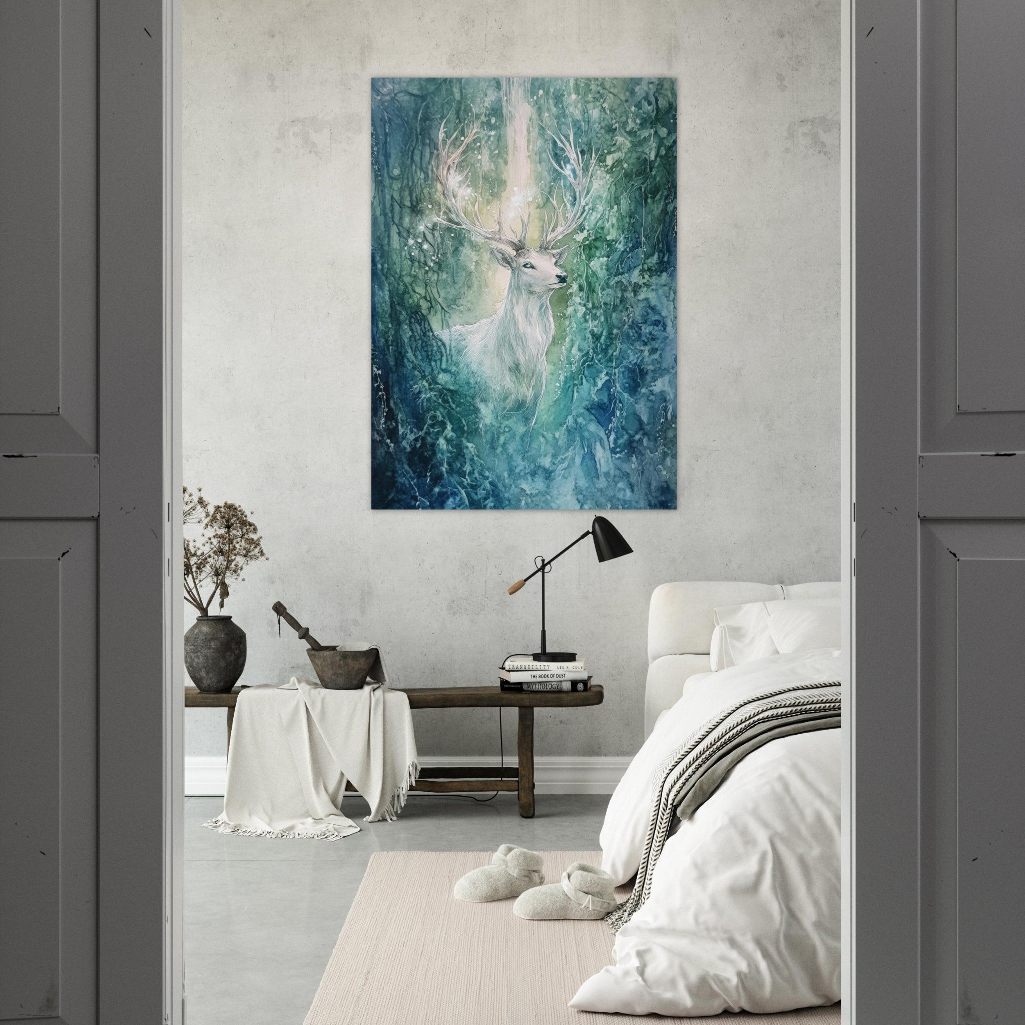 Fine Art Poster Portrait - The Silver Stag of the Enchanted Glade Fantasy 2 - Shop Ai Art WebShop - Digital Art online Store