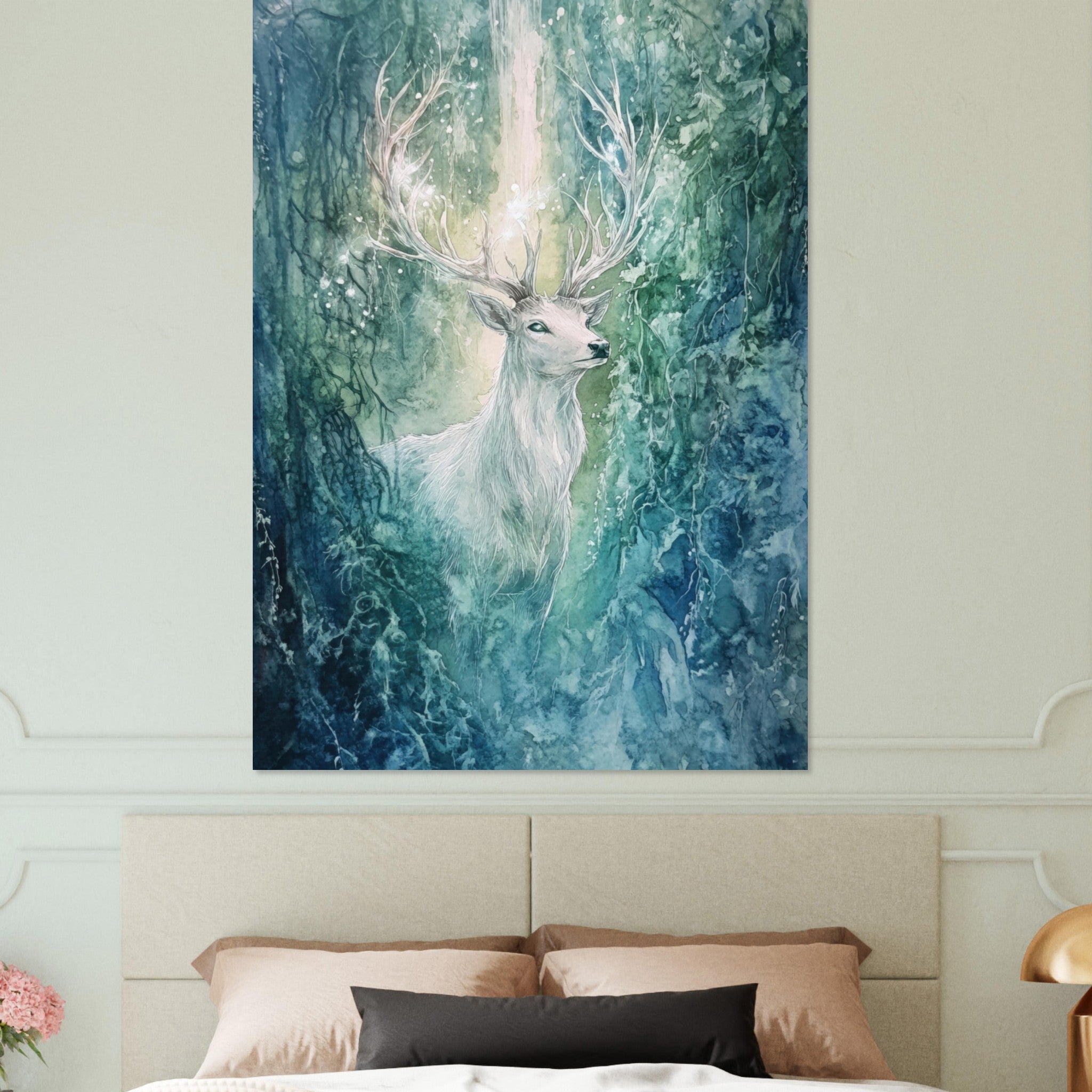 Fine Art Poster Portrait - The Silver Stag of the Enchanted Glade Fantasy 2 - Shop Ai Art WebShop - Digital Art online Store
